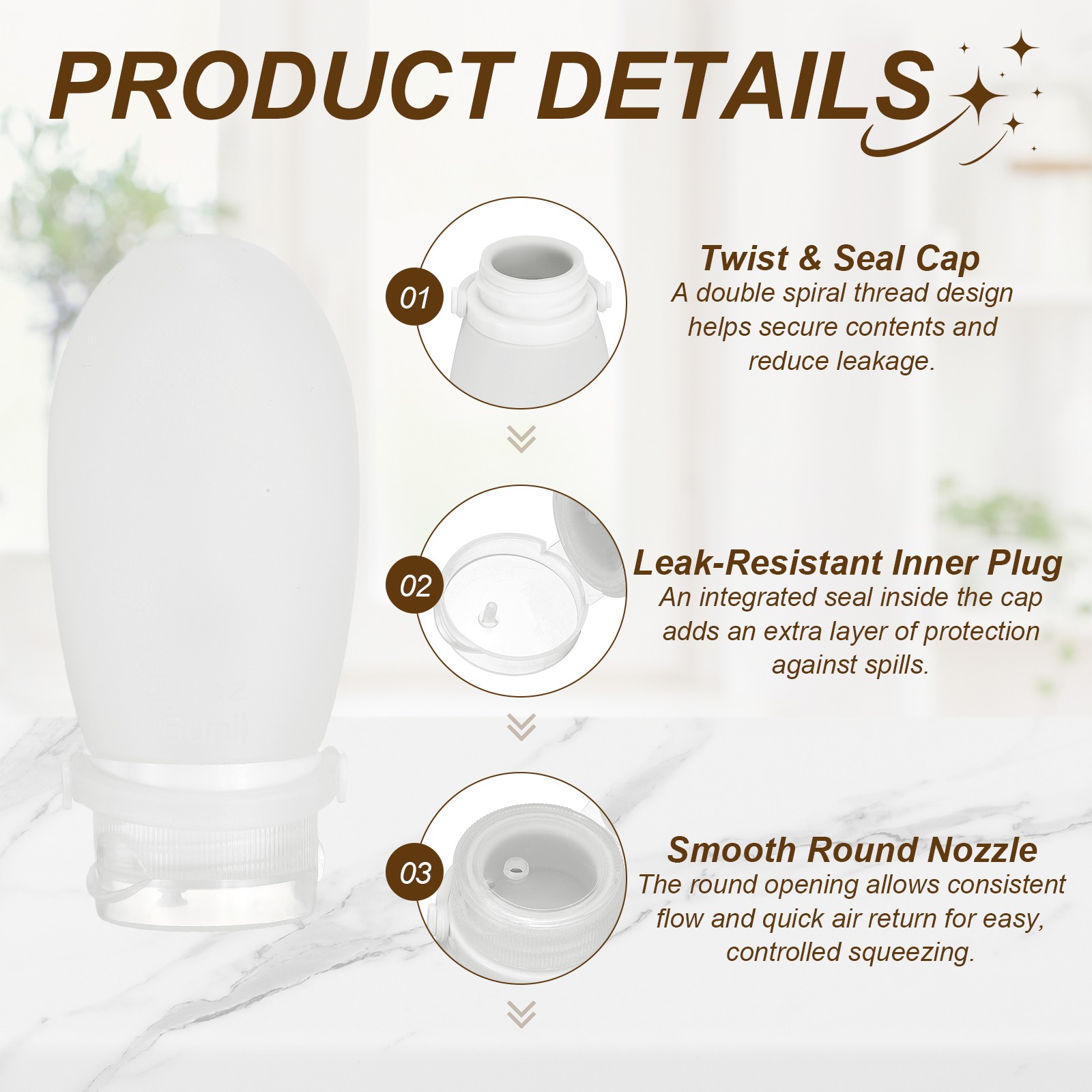 2Pcs Silicone Squeeze Bottle 2oz Refillable Travel Bottles Clear