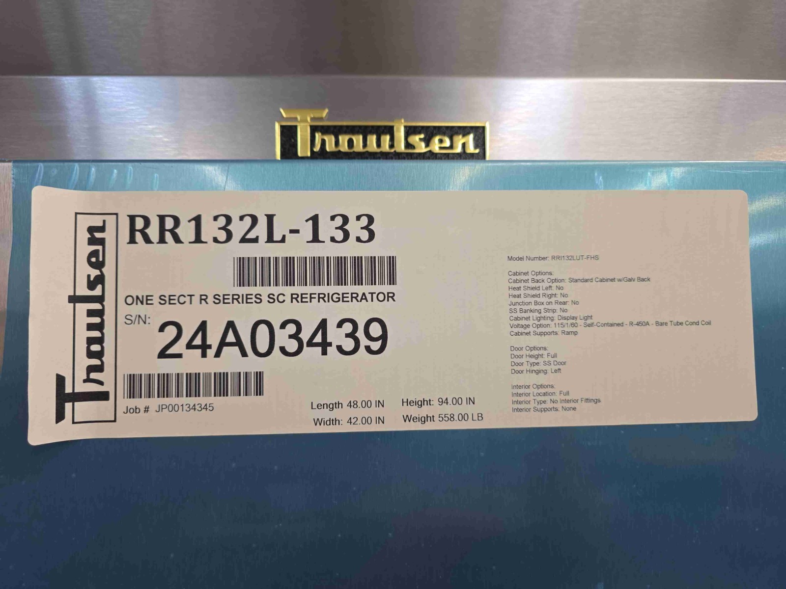 6495 New Old Stock Traulsen – Keg Cooler – 1-Door Cooler Roll In RRI132HUT-FHS
