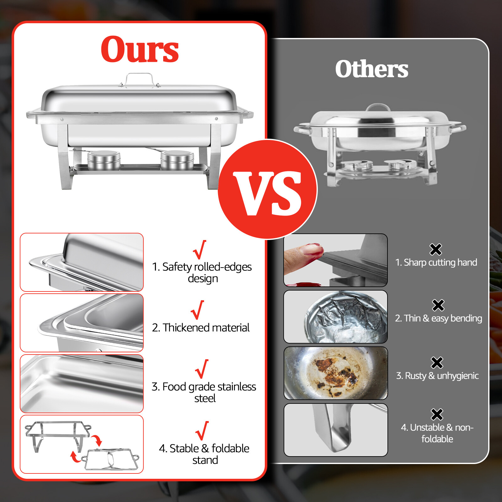 2 Set Chafing Dishes For Buffet Food Warmers For Parties Events Rectangle 8QT