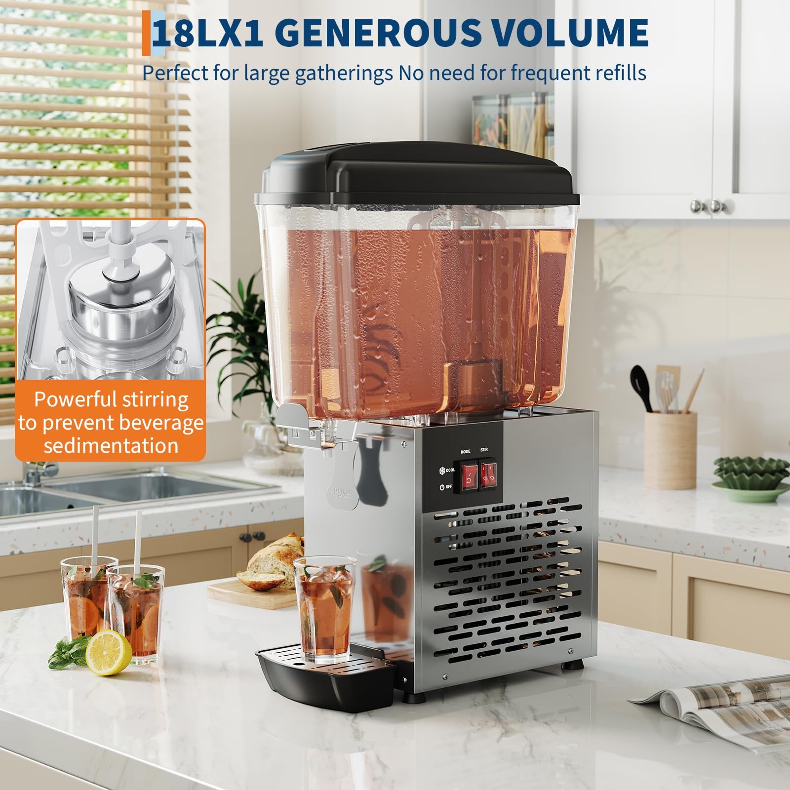 18L Commercial Beverage Dispenser Cold Beverage Dispenser Juice Dispenser 150W