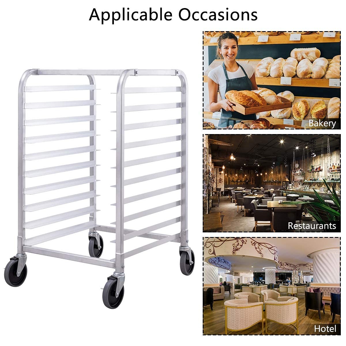 10 Tier Aluminum Bakery Rack, Commercial Kitchen Bun Pan Sheet Pan Rack, Mobi…