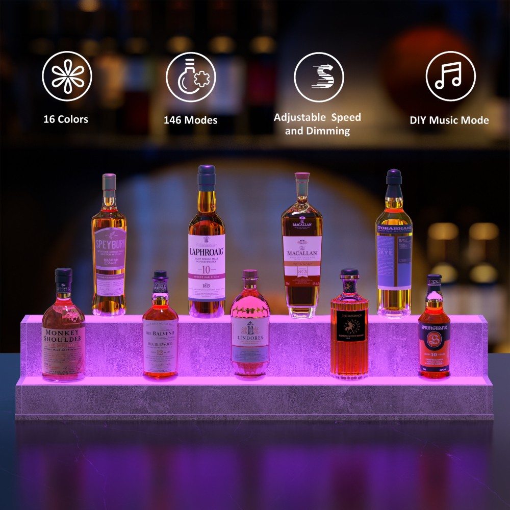 20Inch 2-Tier LED Liquor Display Shelf, App & Remote Control Lighted BottleRack