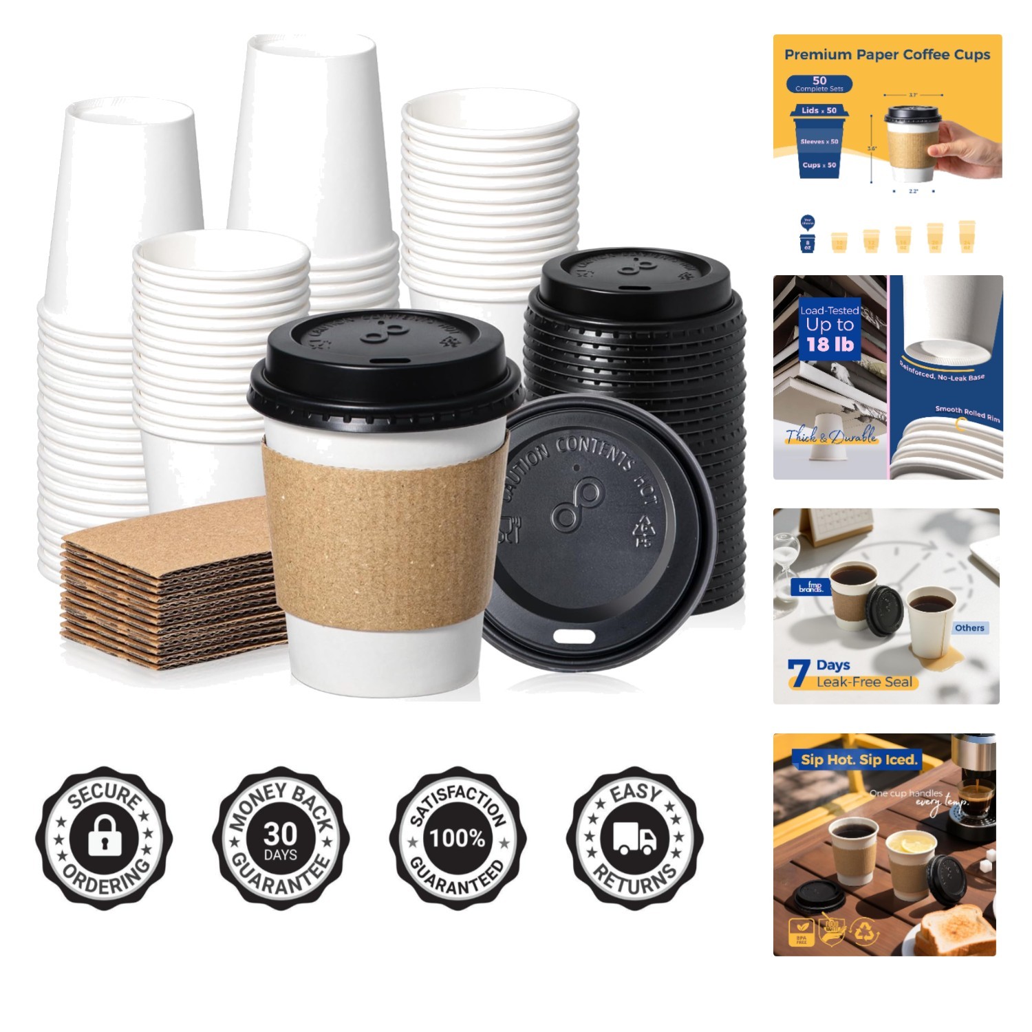 8 Oz Eco-Friendly Disposable Coffee Cups with Lids – Perfect for Home & Travel