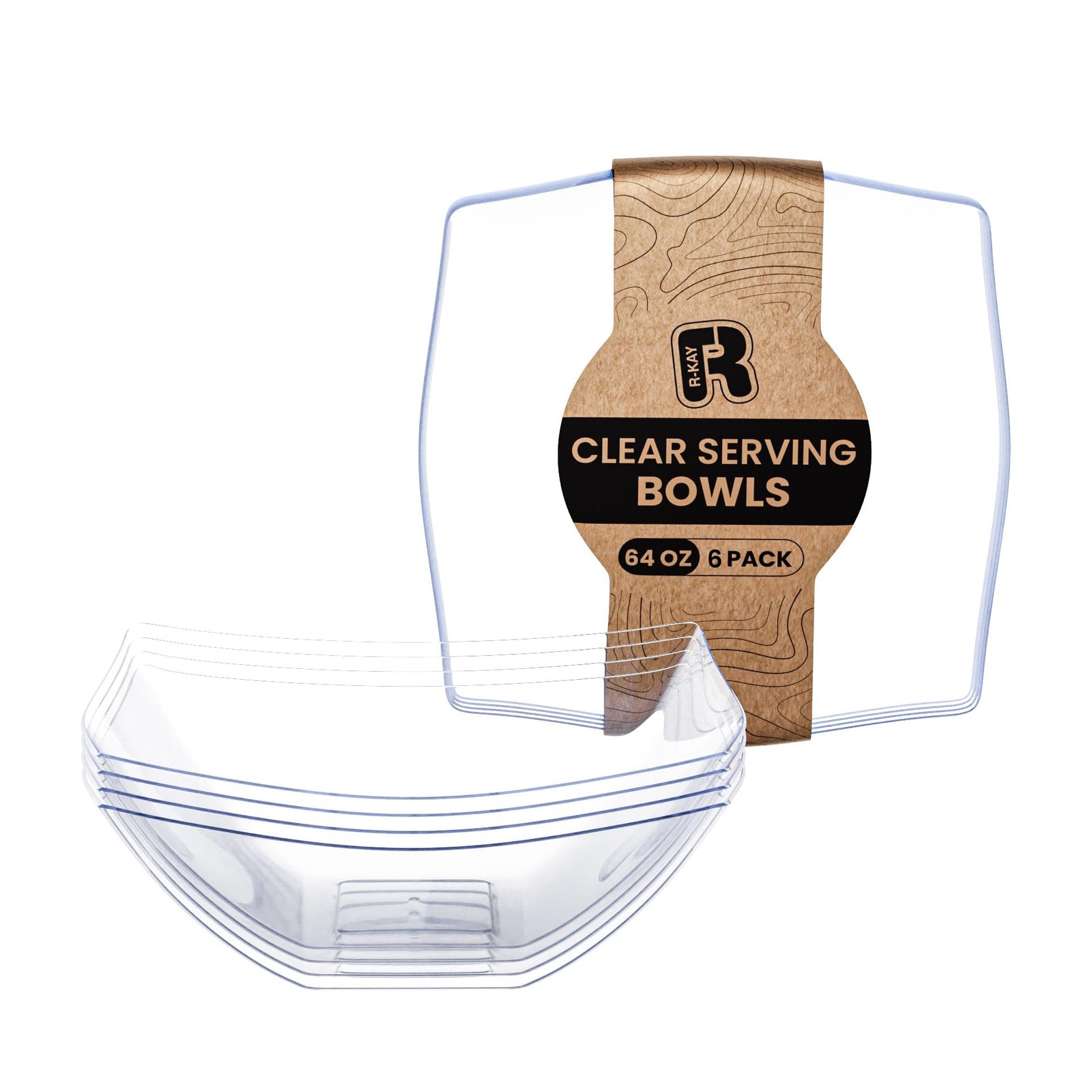 R-kay 6 Pack Extra Large Serving Bowl – 64 Ounce Plastic 64 OZ, Clear