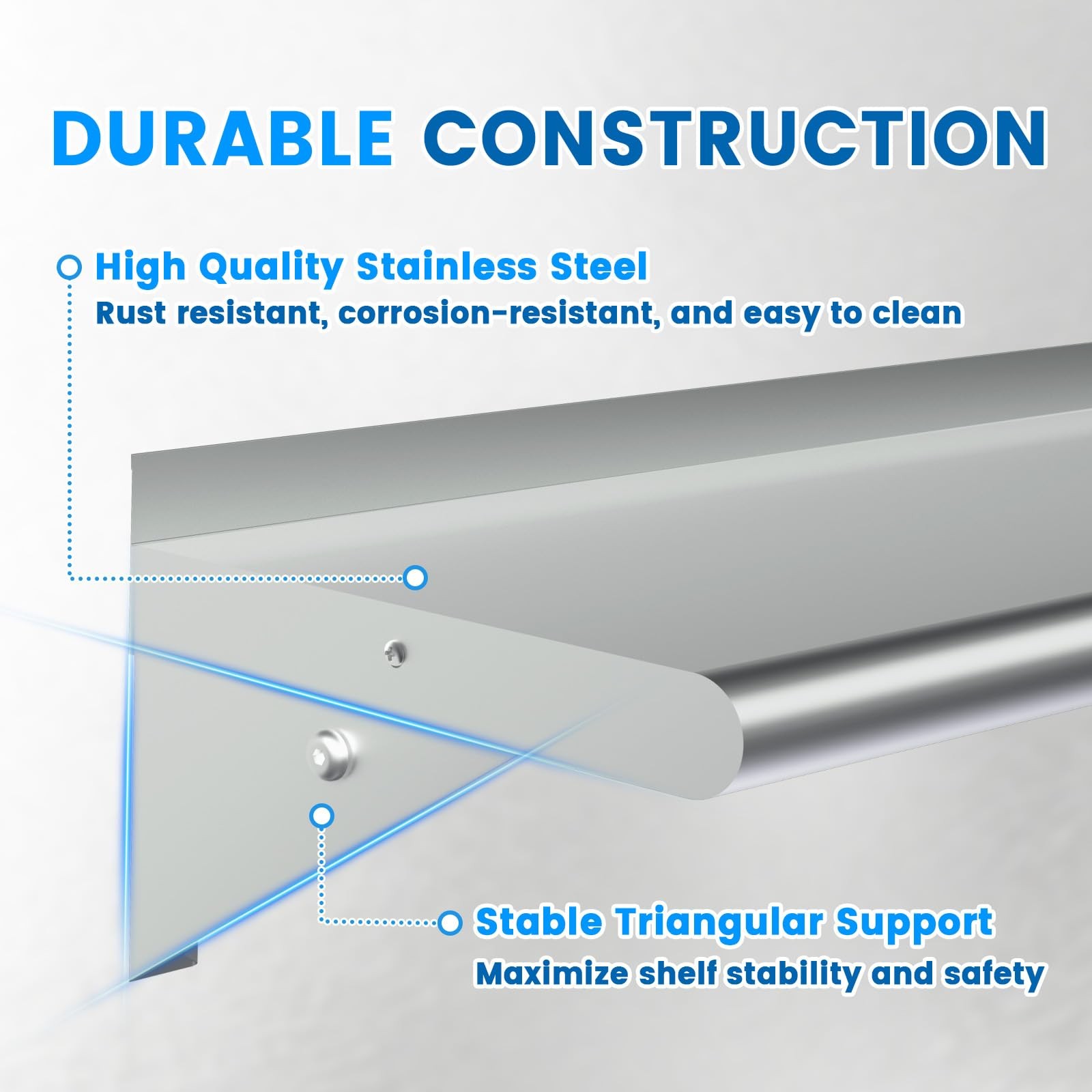 Treshin Stainless Steel Shelf with 4 Hooks 14 x 24 Inches, 14″ x 24″, Silvery