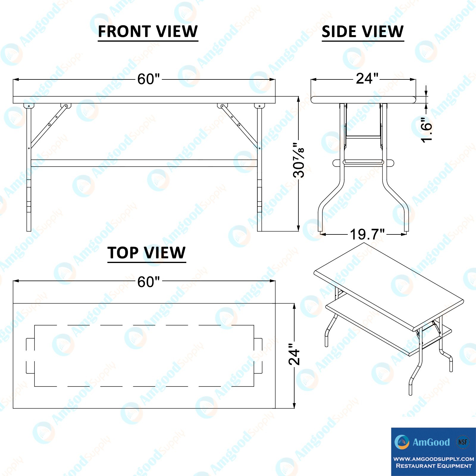 24 in. x 60 in. Folding Stainless Steel Work Table with Removable Undershelf