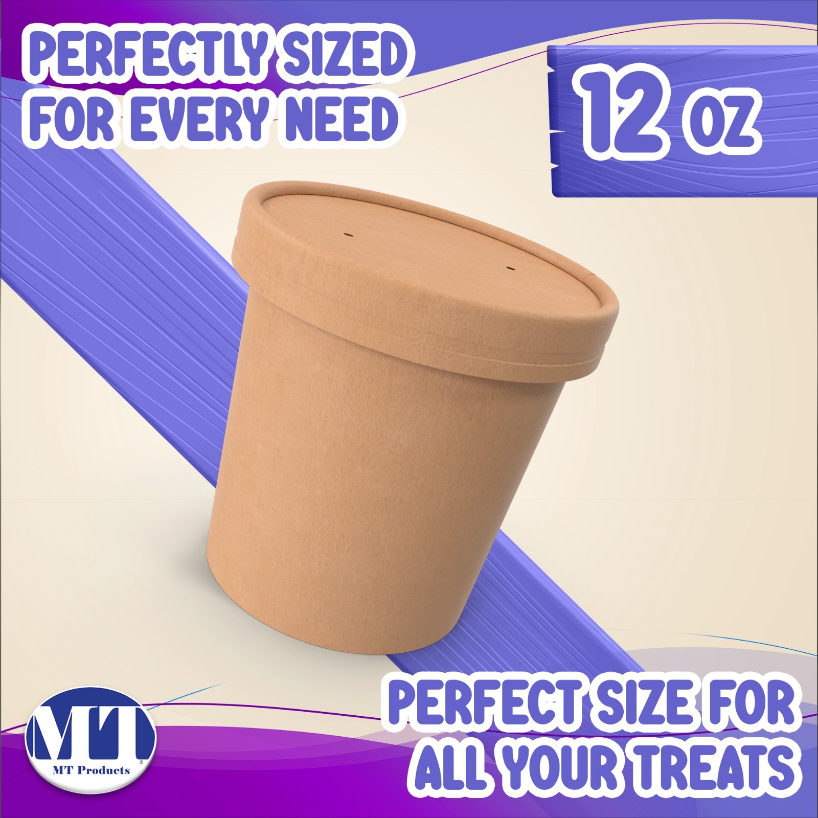 MT Products 12 oz Kraft Paper Soup Cups with Plastic Lids – 20 Cups and Lids