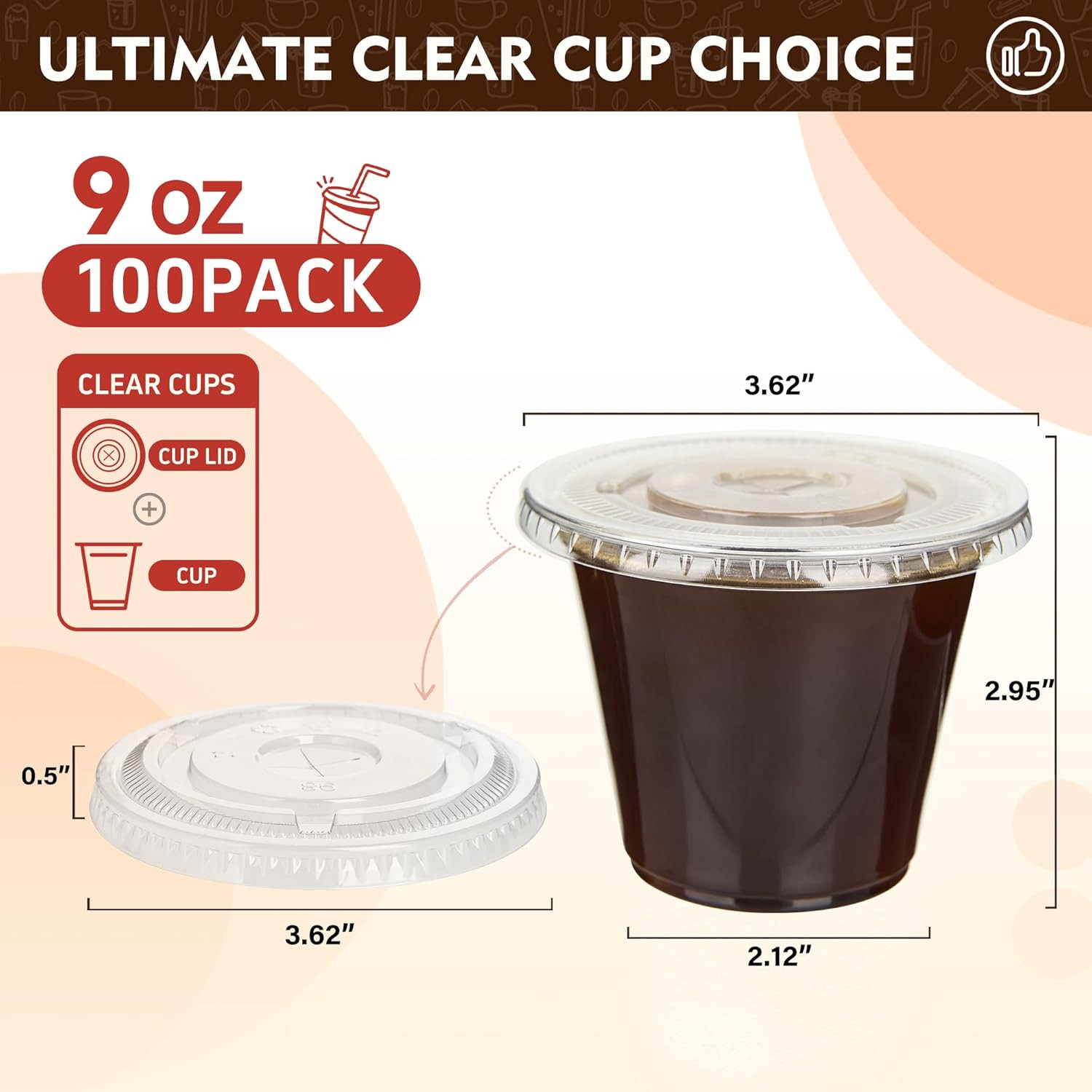 YEEHAW 9 oz 50 Pack Clear Plastic Cups with Flat Lids, Disposable Cups With Stra