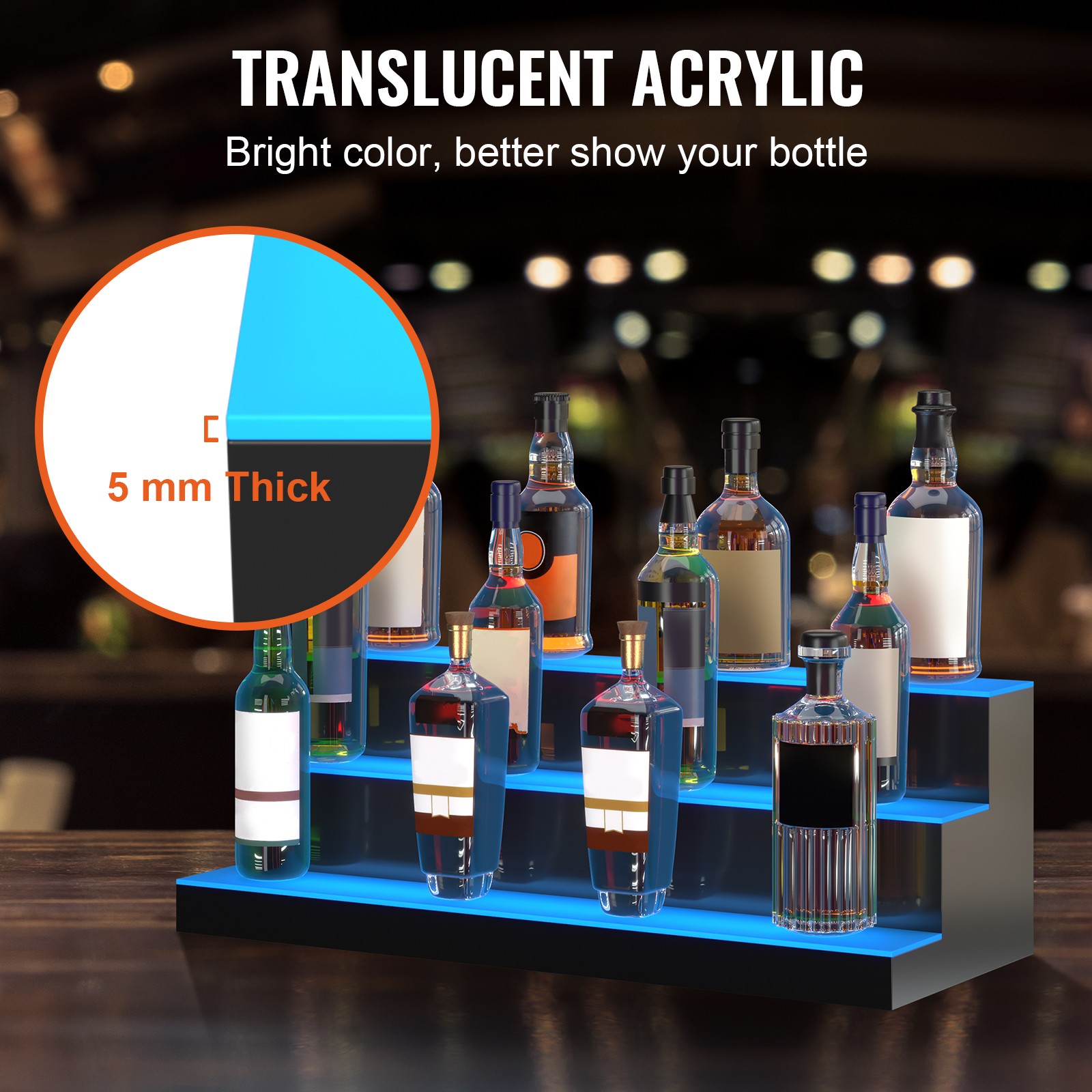 Uimoso 30″ 3-Step LED Lighted Liquor Bottle Display Bar Shelf RF & App Control