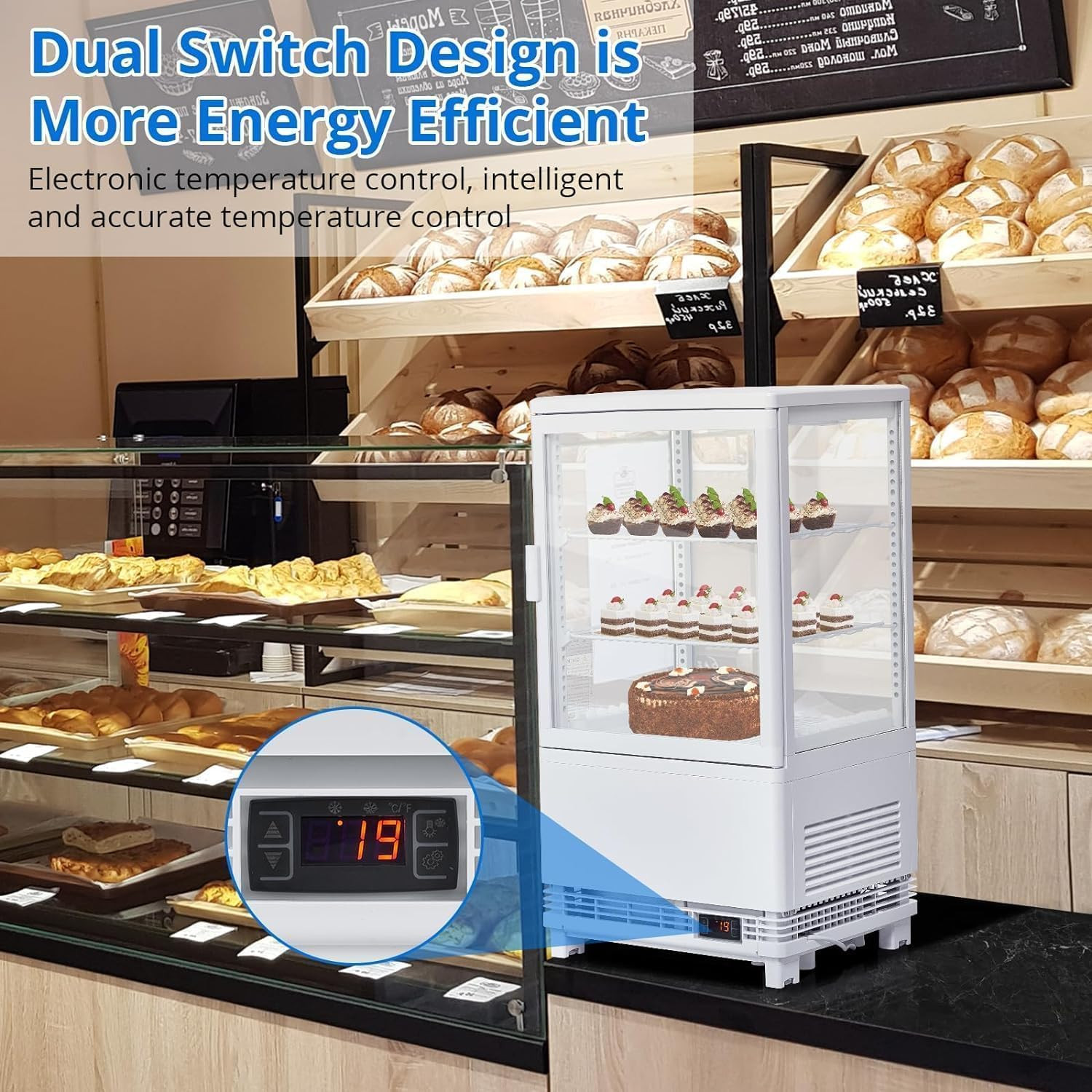 Countertop Display Refrigerator 2.0 Cu.Ft, LED Light, Air-Cooling, Sliding Door,