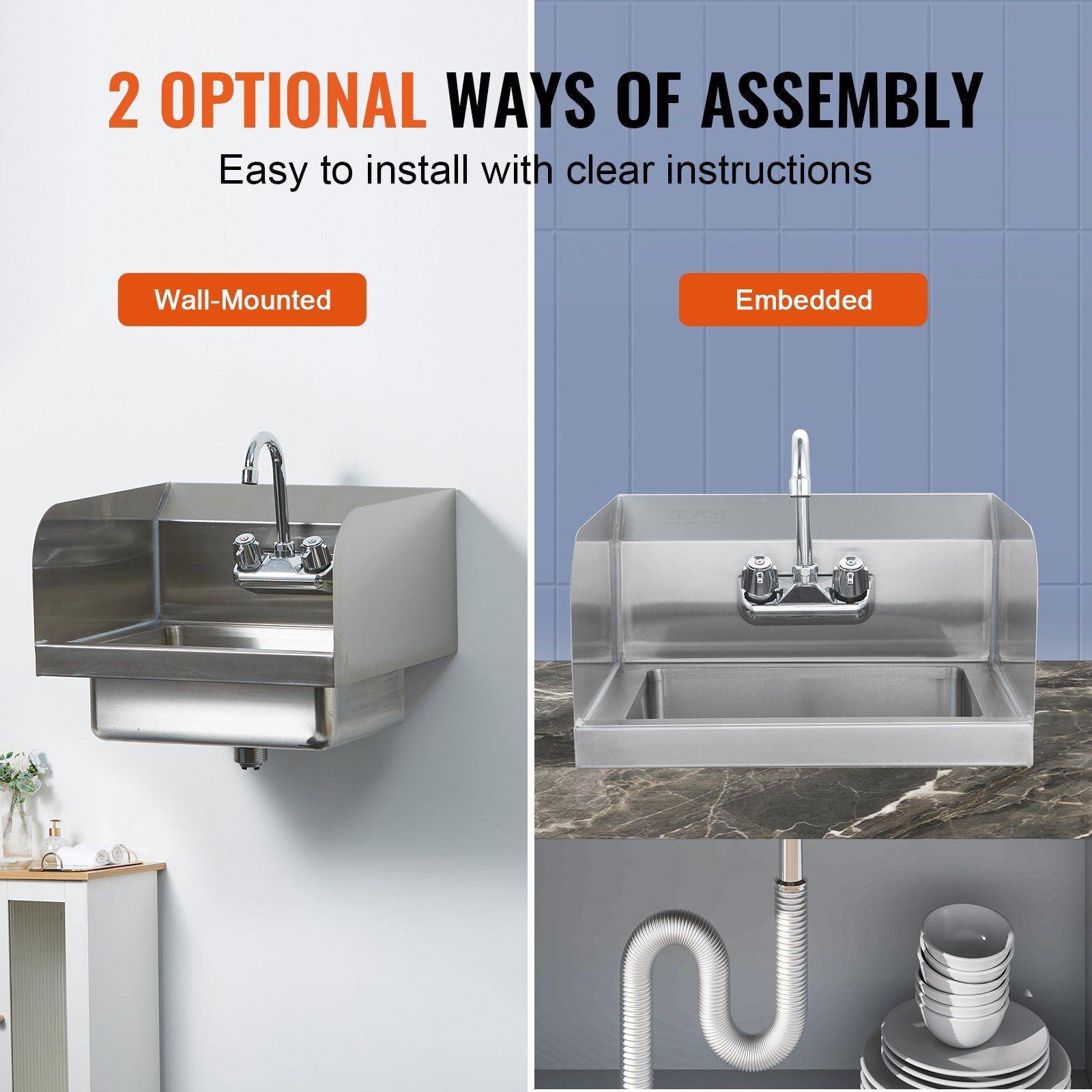 17×12.8in Stainless Steel Hand Wash Sink Wall Mount with Splashguard Complete