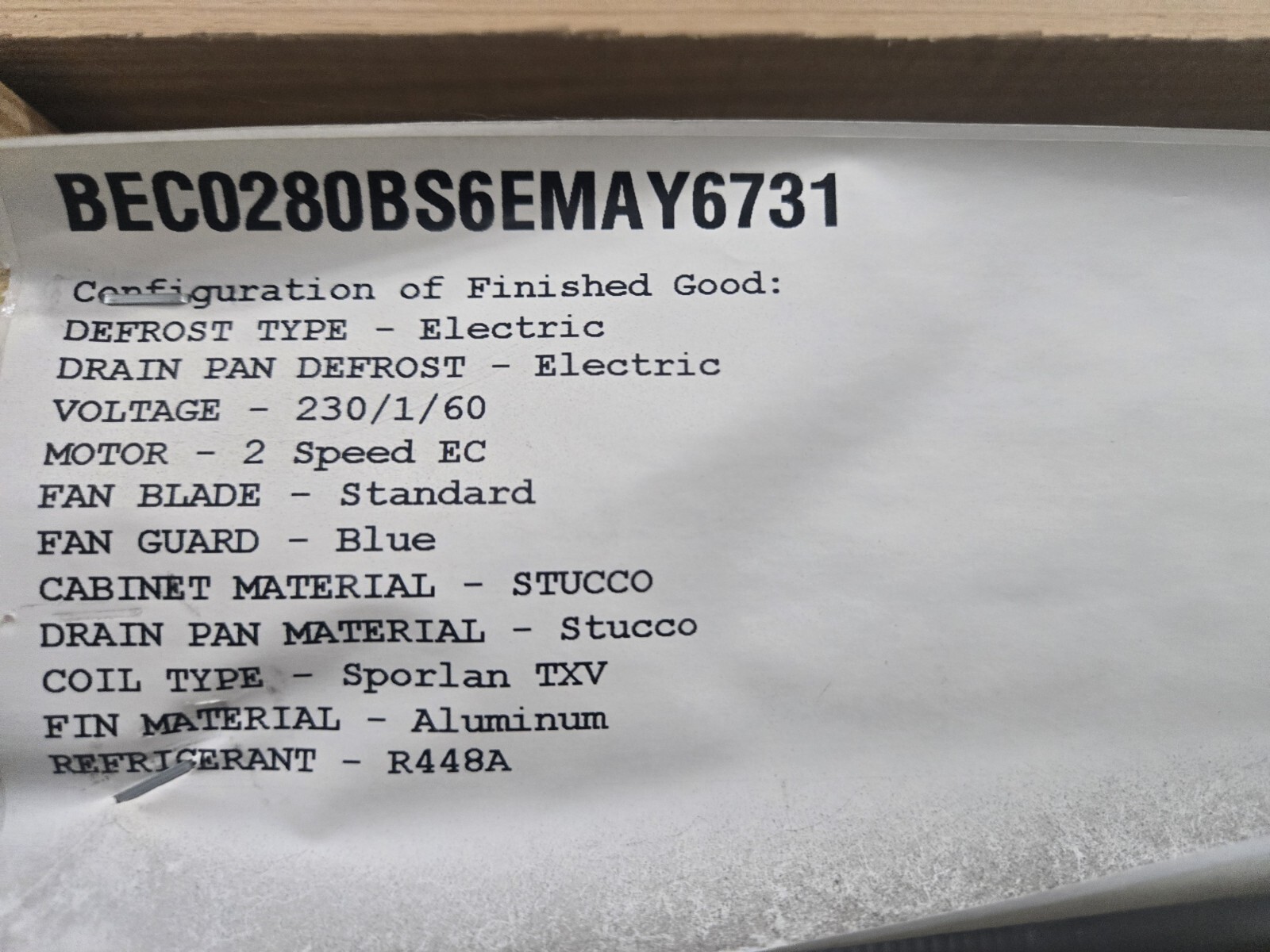 NEW Bohn BEC0280BS6EM Walk-In 28,000 BTU Freezer/Cooler Center Mount Evaporator