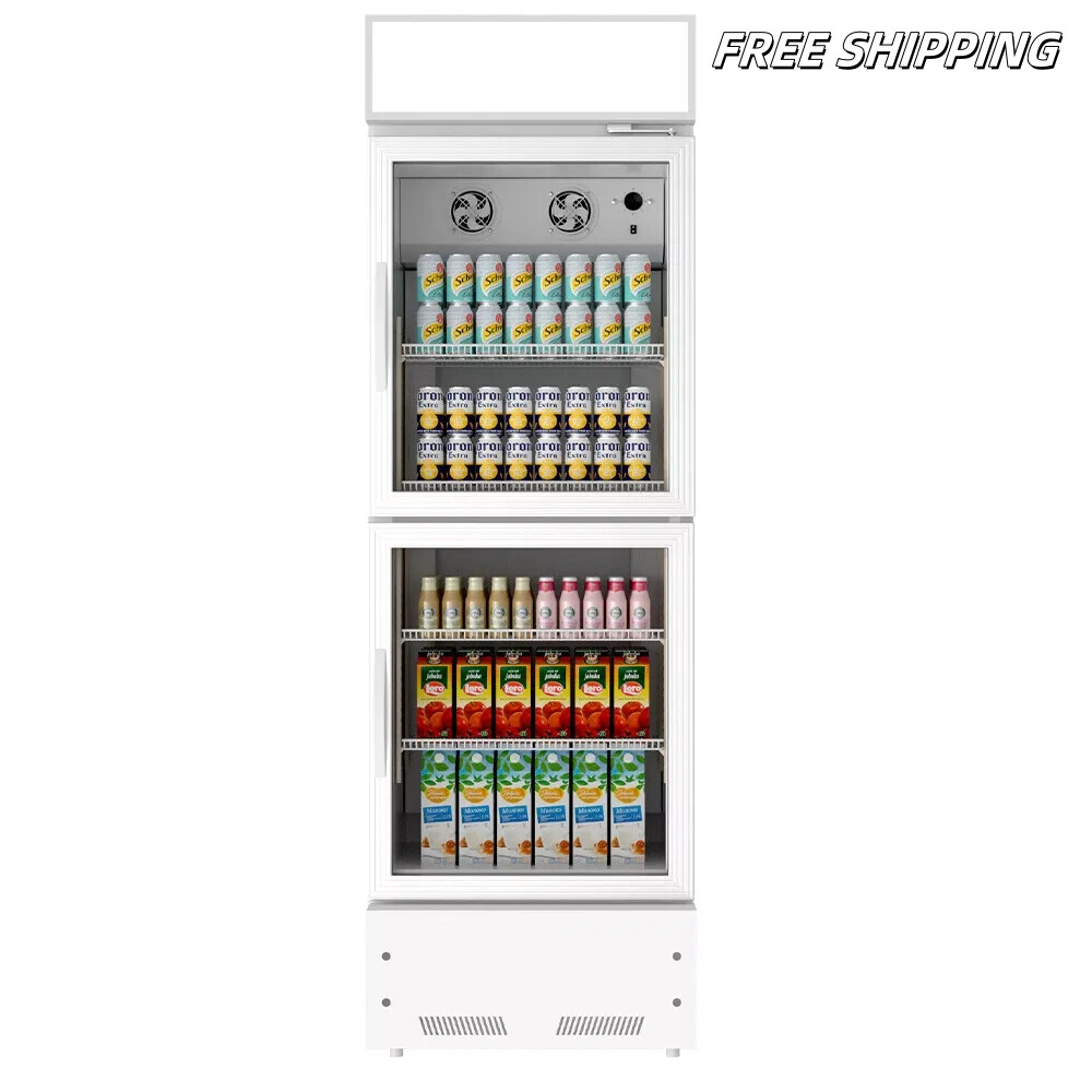Commercial Merchandiser Refrigerator 2 Glass Door Beverage Cooler 10.9 Cu.ft New
