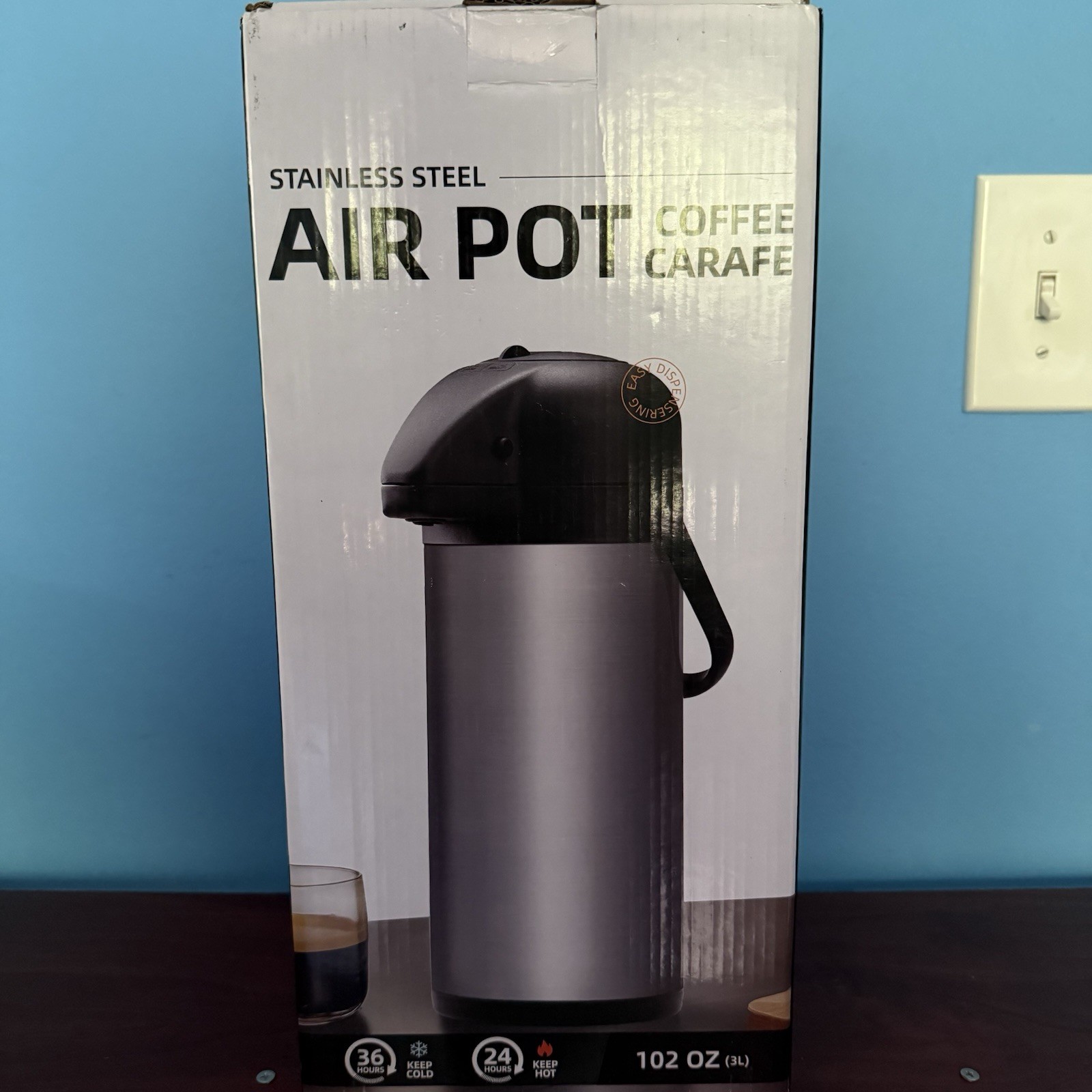 Stainless Steel Air Pot Coffee Carafe 102 oz (3 L) Lever Dispenser G-JJCC003
