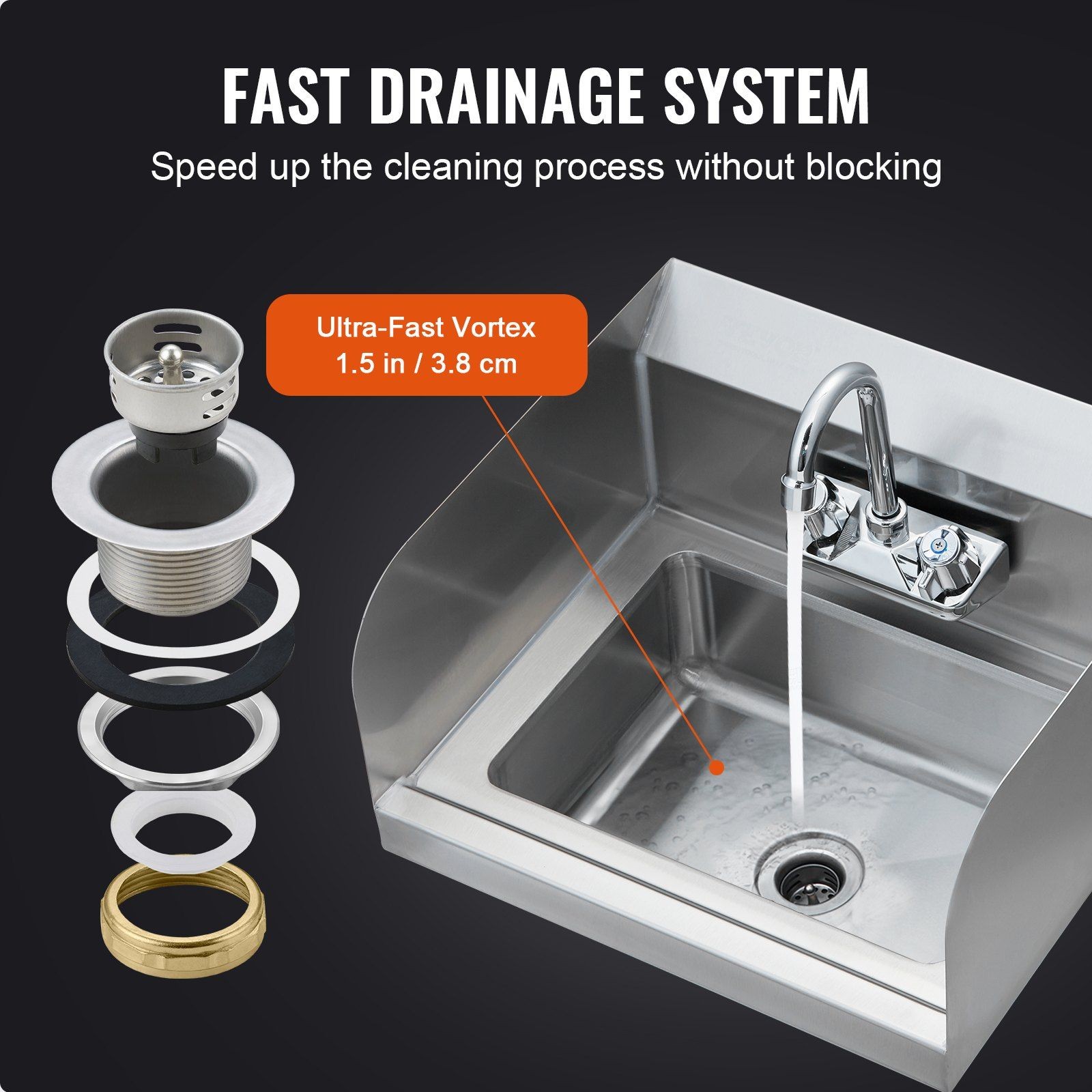 17×12.8in Stainless Steel Hand Wash Sink Wall Mount with Splashguard Complete