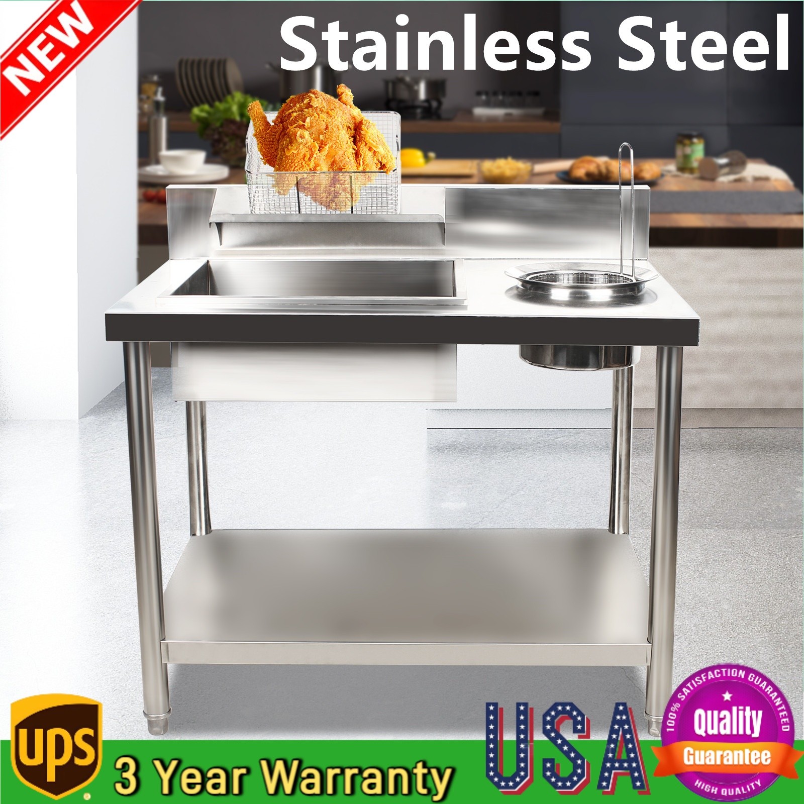 Commercial Breading Table Fried Food Prep Fry Chicken Work Table Breader Station