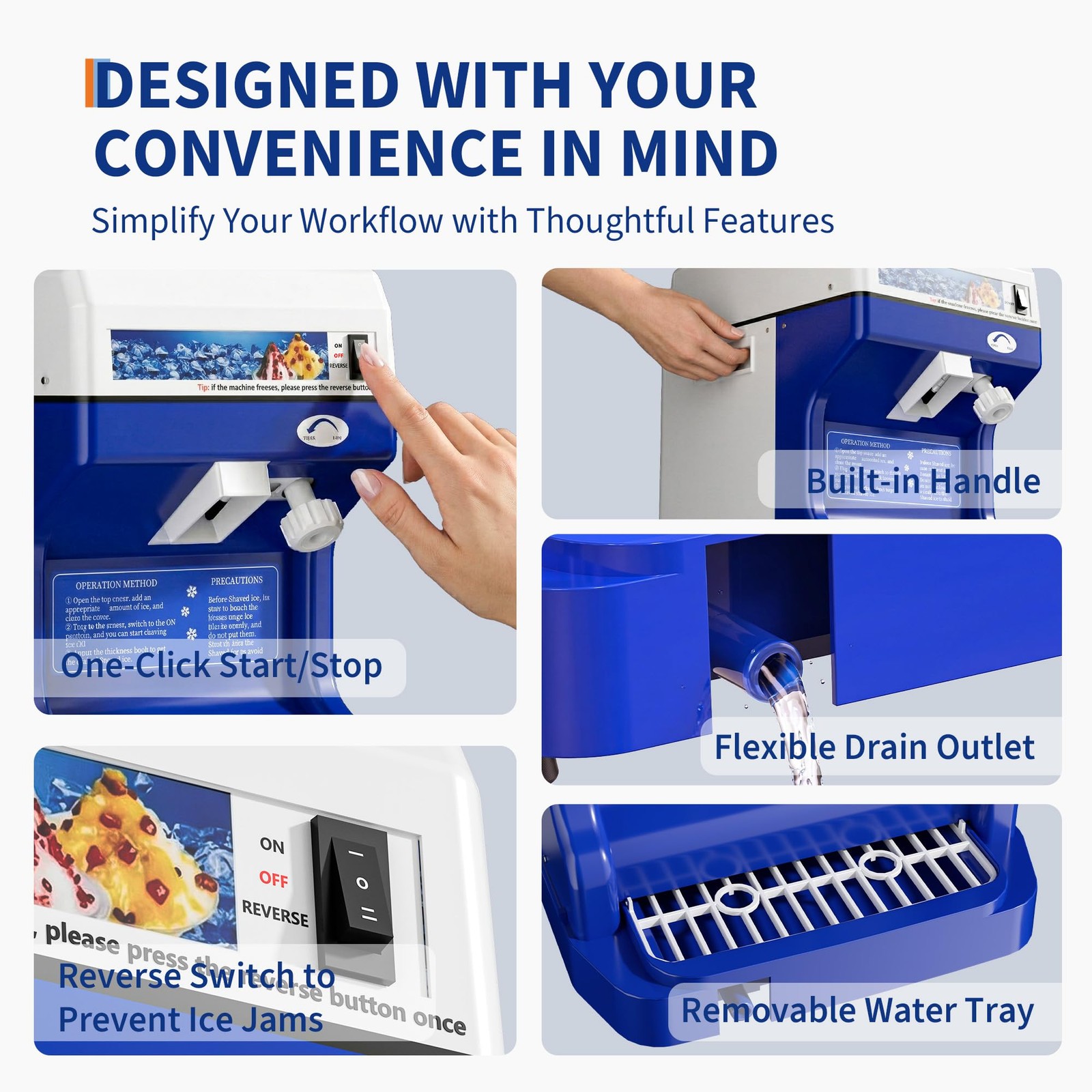 Electric Ice Shaver Machine 300LBS/H, 500W, 500RPM, Tabletop Snow Cone Crusher