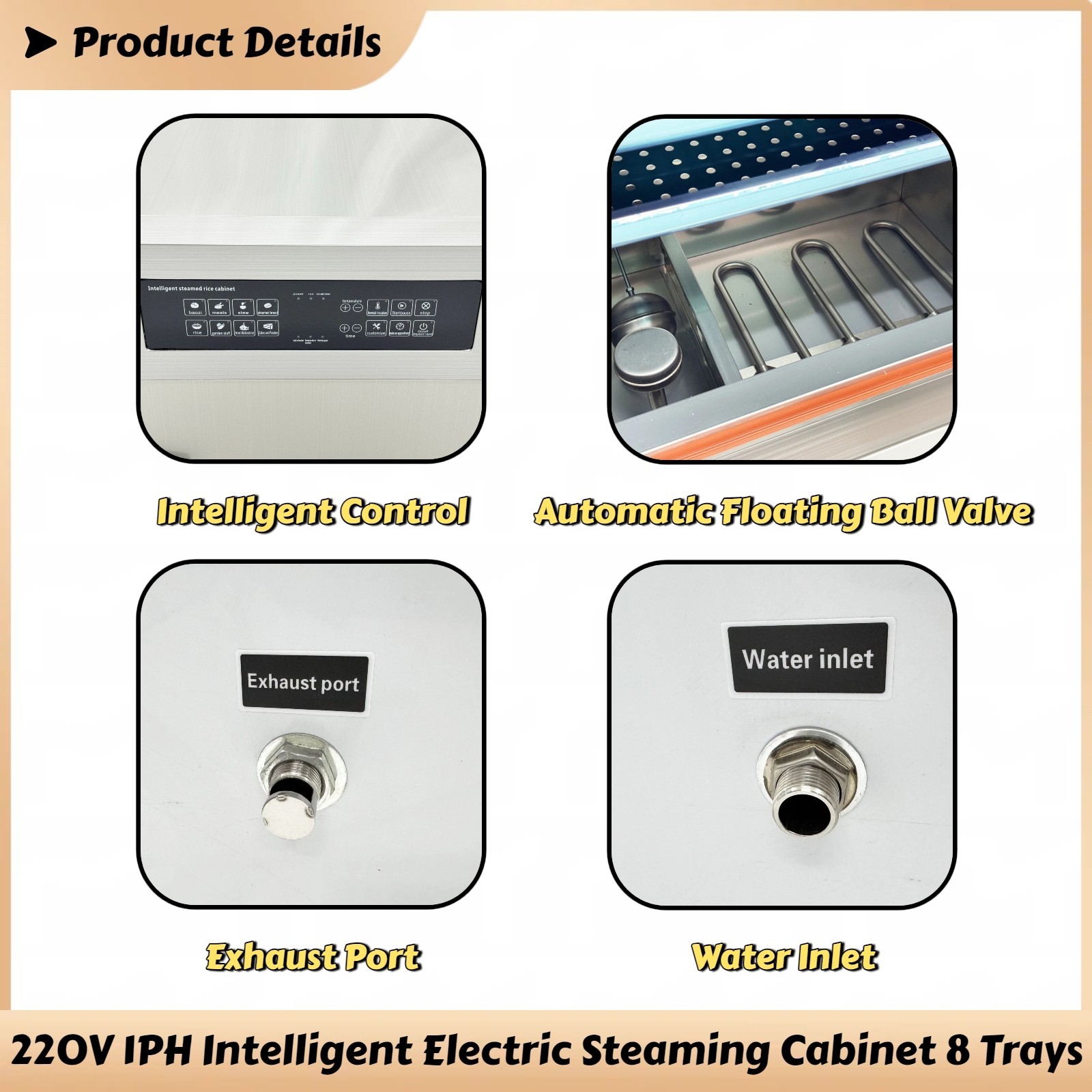 220V 3PH 8 Trays Intelligent Electric Steaming Cabinet Rice Steaming Box 9KW