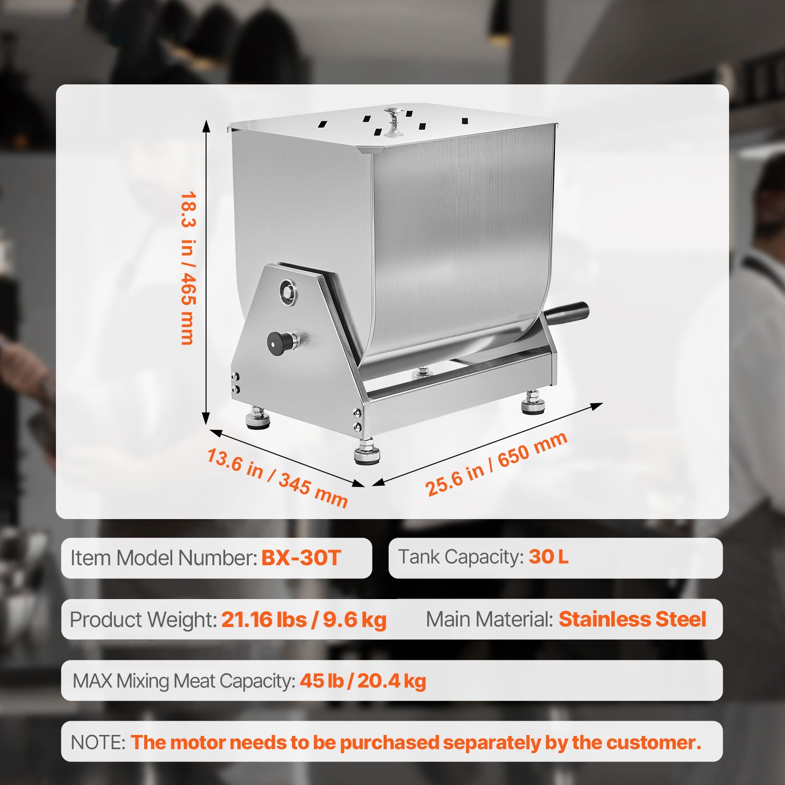 Uimoso Manual Meat Mixer 30L Tilt Tank Mixing Max 45LB for Meat Sausage Mixer