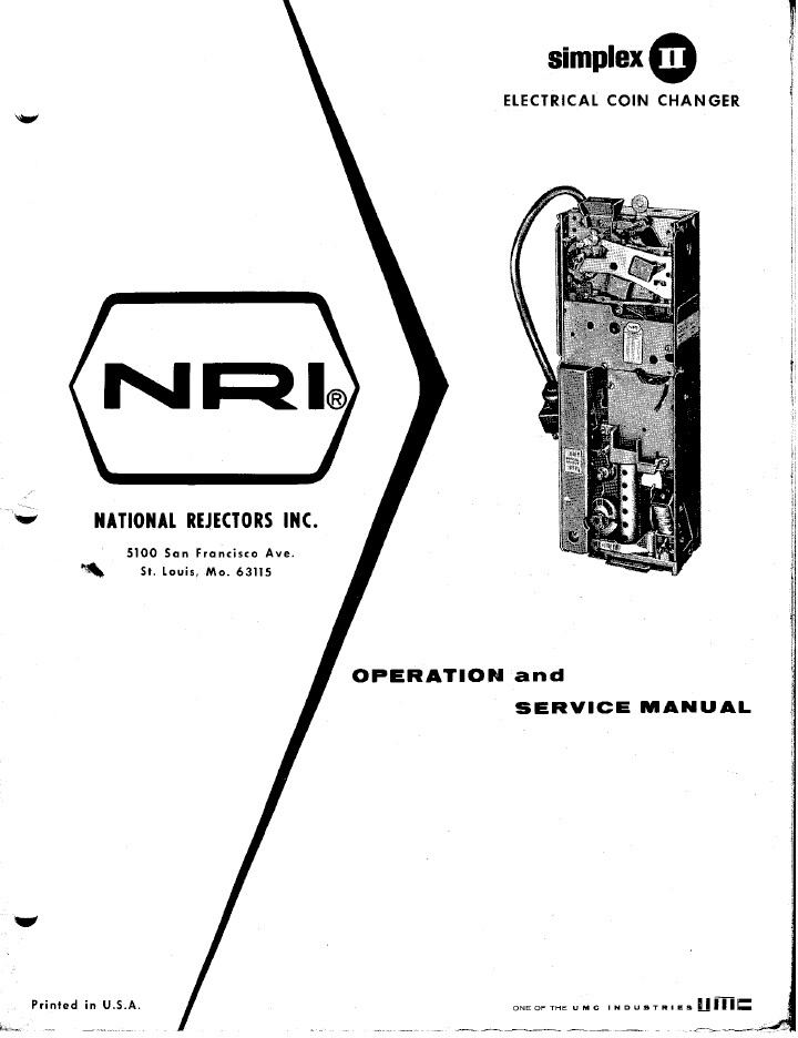National Rejectors Vintage Manuals, Select Model. Reprint, CD or Thumb drive