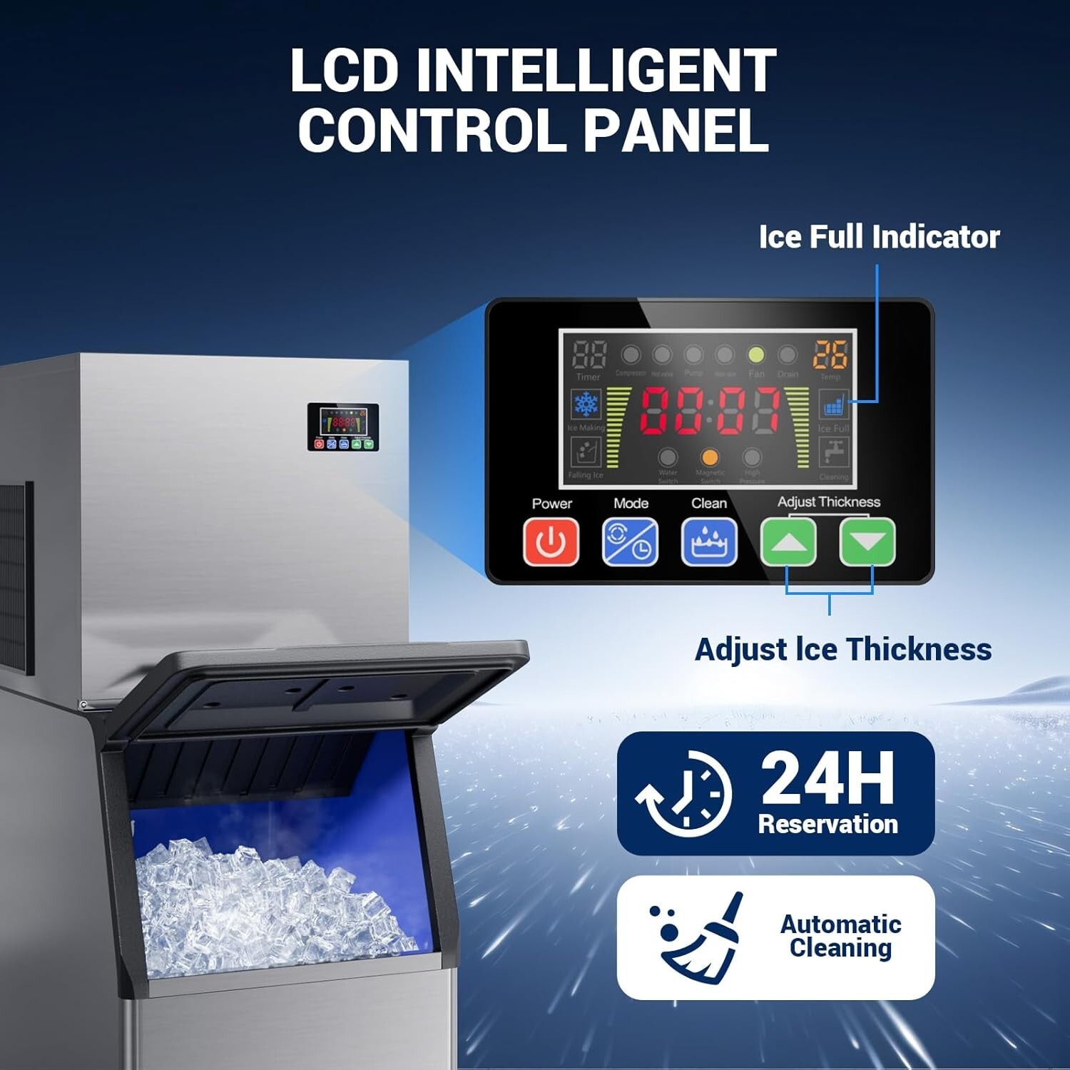 Commercial Ice Machine 550 LBS/24H, 360 LBS Storage, 132 Ice Cubes Auto Cleaning