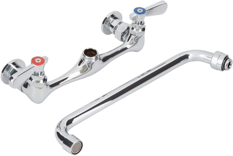 Commercial Wall Mount Kitchen Sink Faucet 8 Inches Centers with 12 Inches Swing