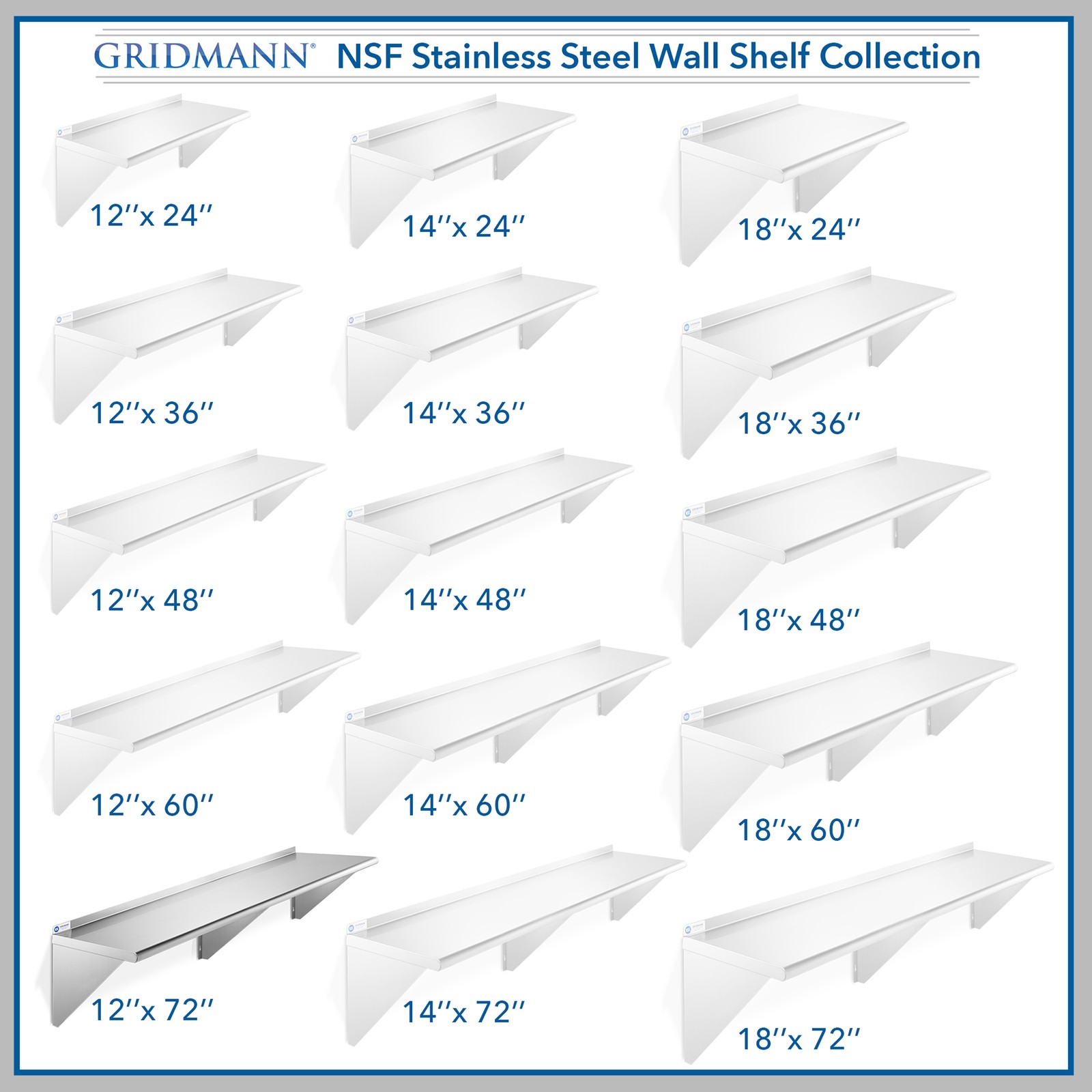 NSF Stainless Steel 12″ x 72″ Wall Shelf Commercial Kitchen Restaurant Shelving