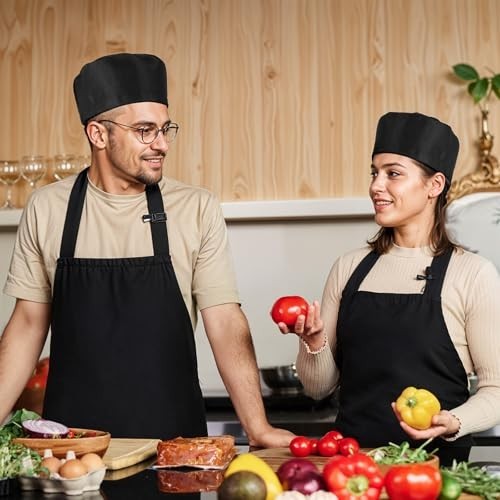 12 Pcs Adjustable Chef Hats for Adults, Black Cooking Caps with Breathable Mesh