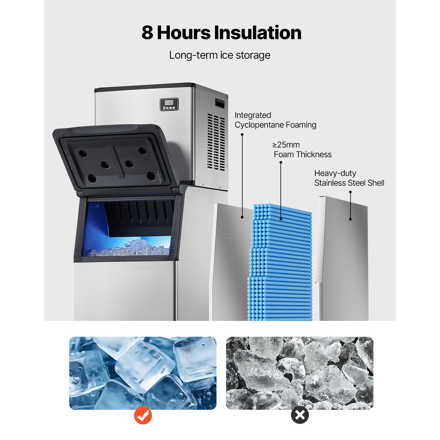 Uimoso Commercial Ice Maker 360LBS/24H with 300LB Storage Bin Auto Self-Cleaning