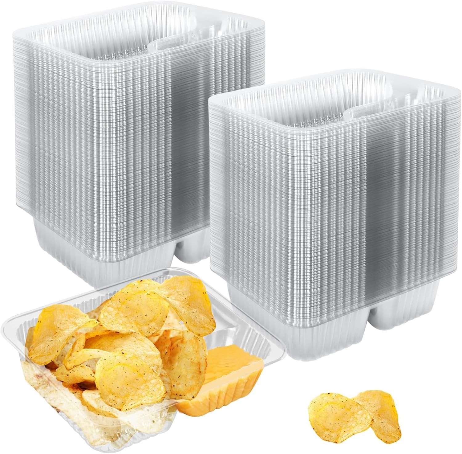 200 Pack 12oz Plastic Nacho Trays, 6×5 Inches 2 Compartments Disposable Snack