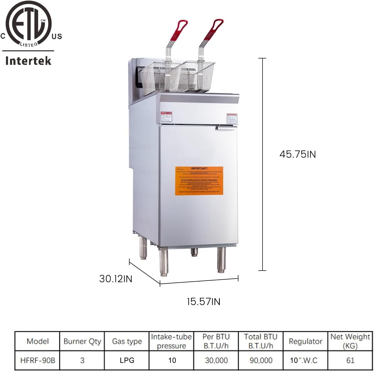 CMI Commercial Floor Deep Fryer Liquid Propane 3/4/5 Burners Fryer with 2 Basket