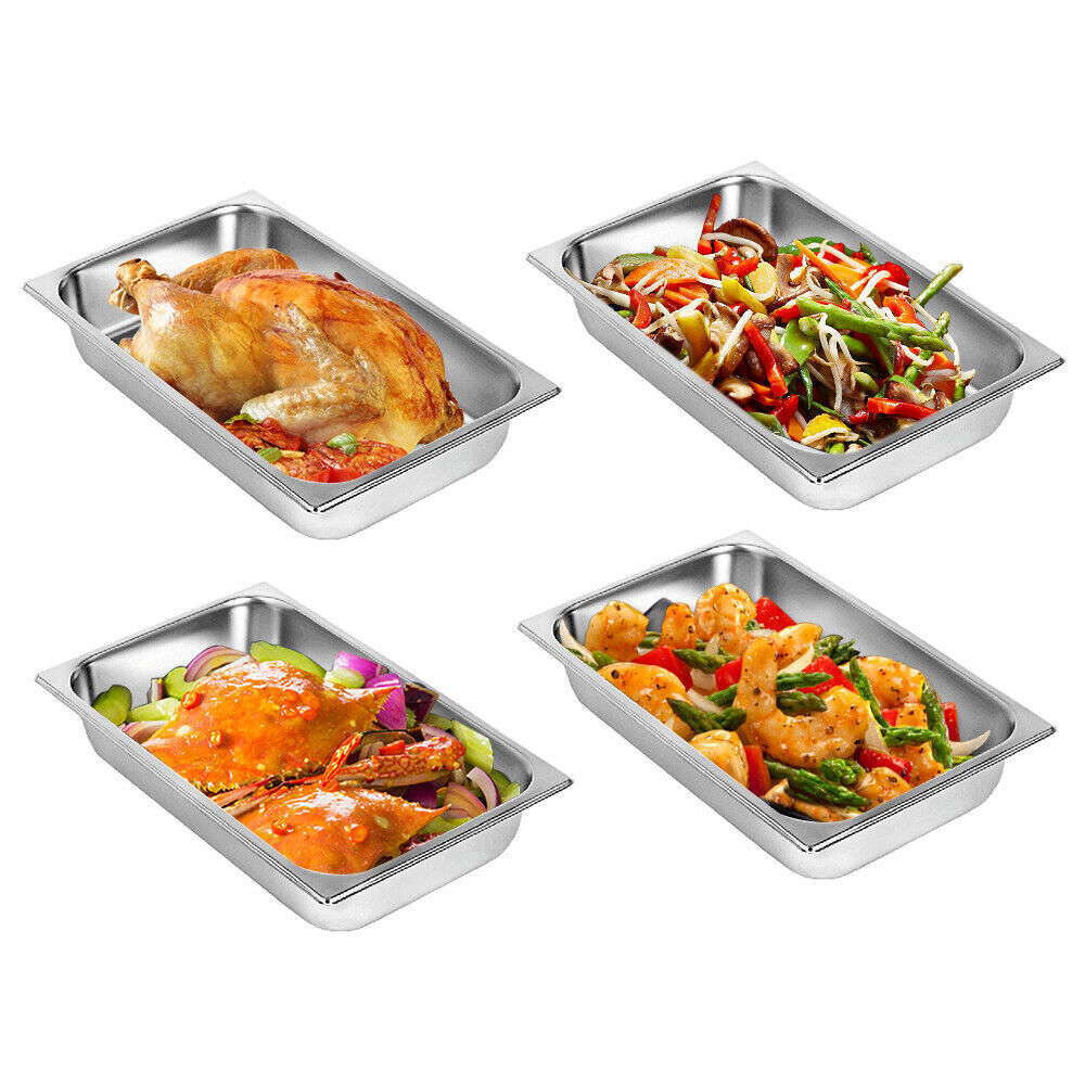 4 PCS 4″ Deep Full Size Stainless Steel Steam Table Pans Hotel Food Prep Pans