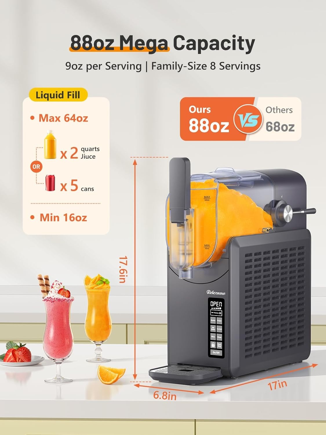 88 oz 6 in 1 Slushie Machine Self Cleaning