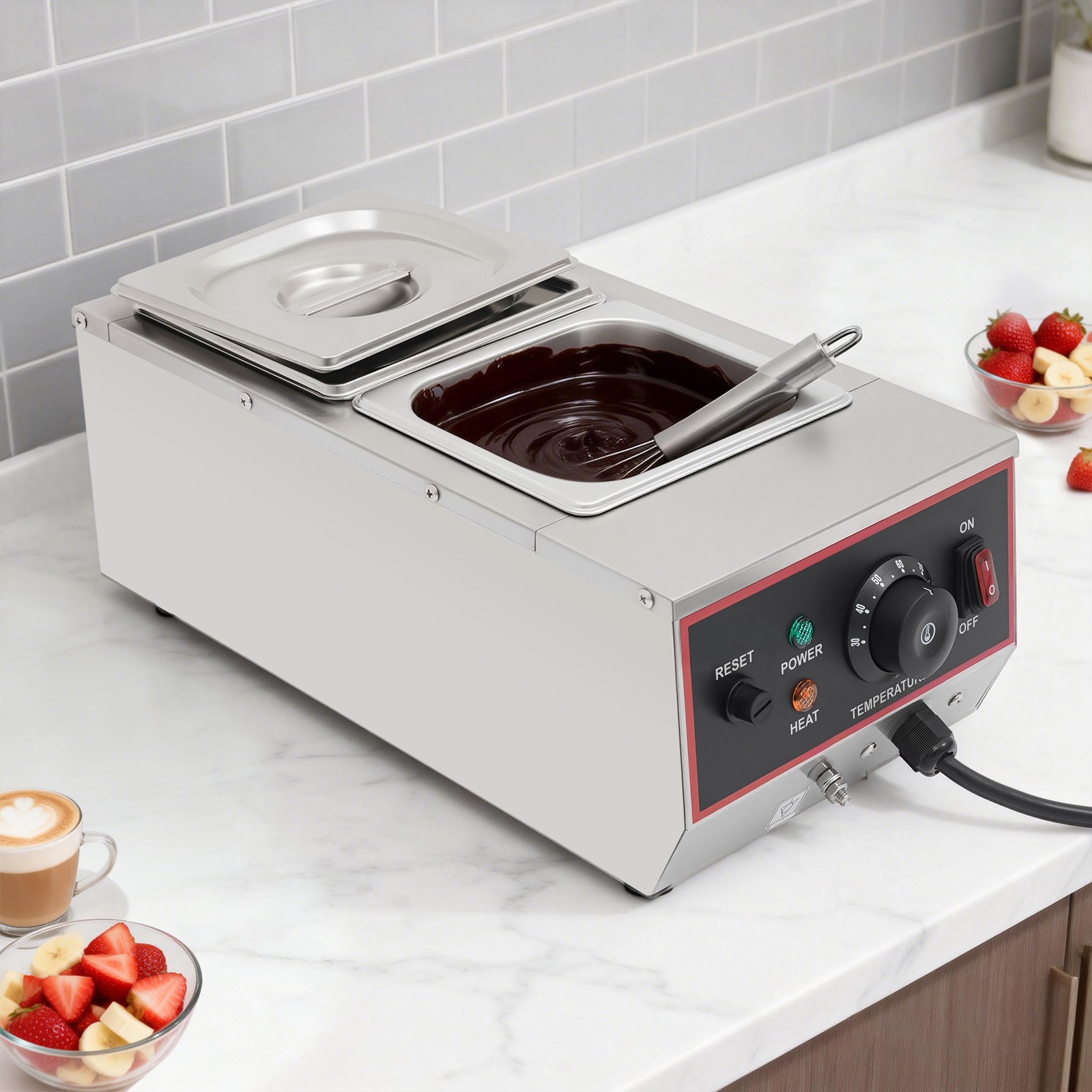 6L 800W Chocolate Tempering Machine Electric Melting Pots Stainless Steel 2 Pots