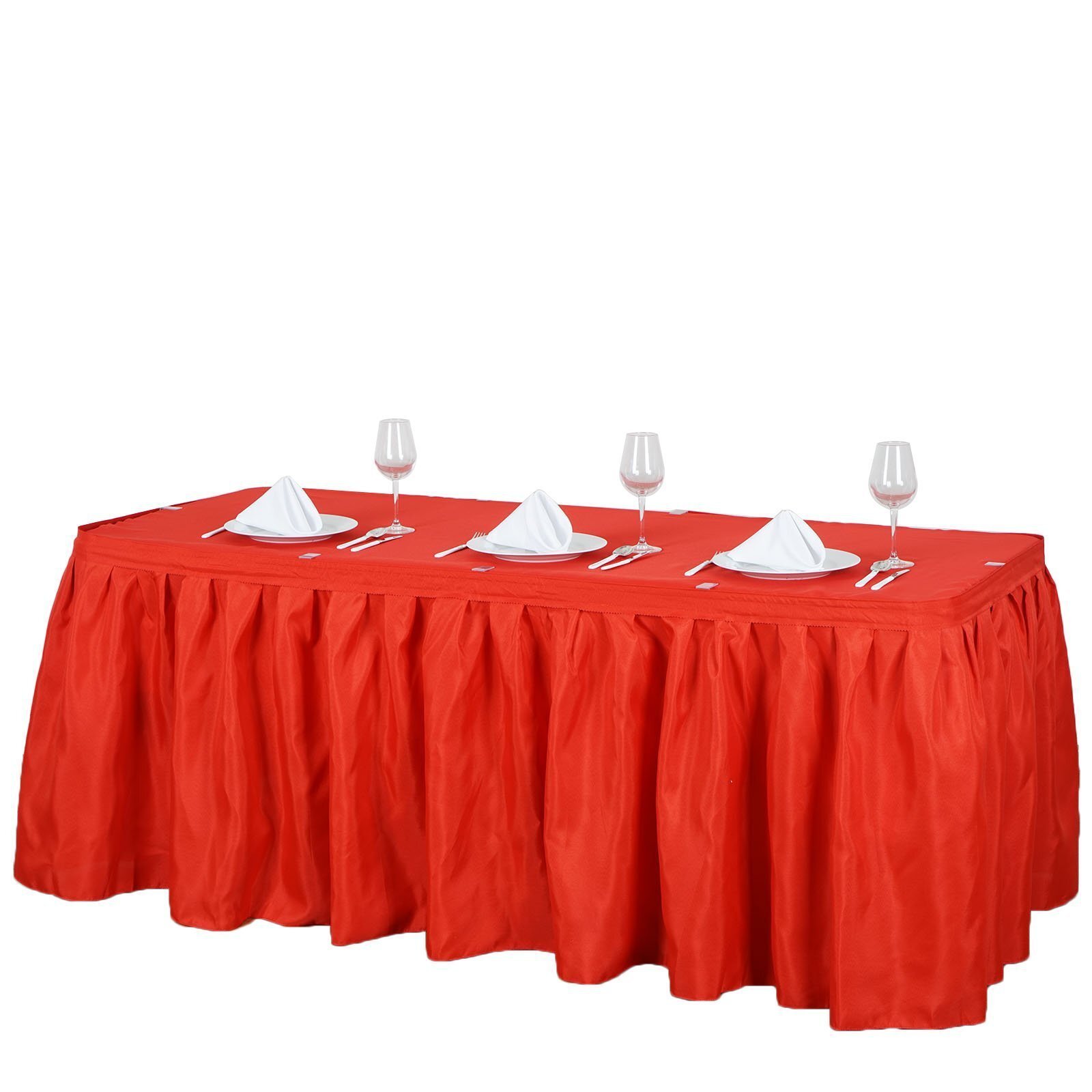 Red 17 feet POLYESTER PLEATED TABLE SKIRT Tradeshow Wedding Catering Supplies