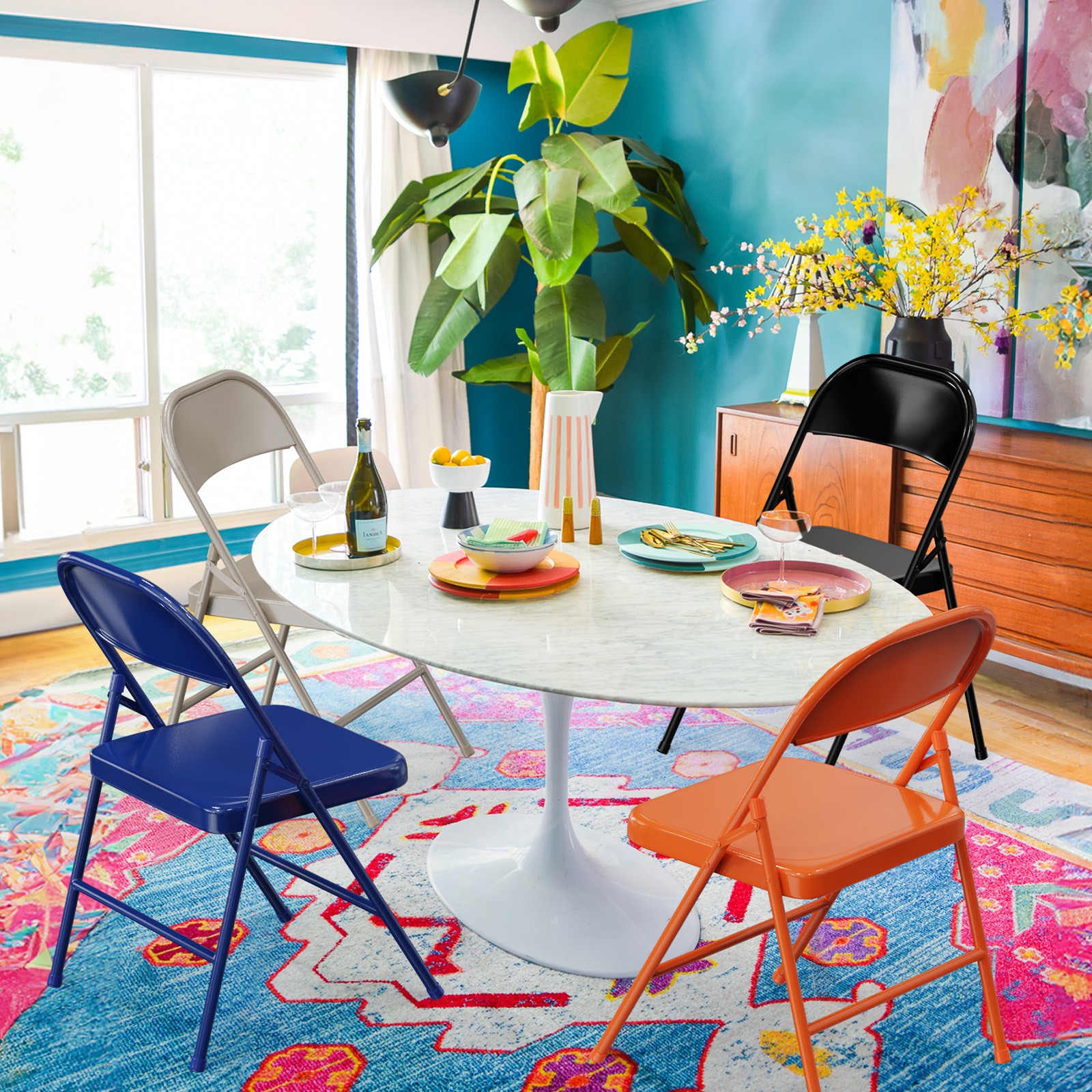 4 Pack Metal Frame Folding Chairs Portable Stackable Commercial Seat Steel Frame