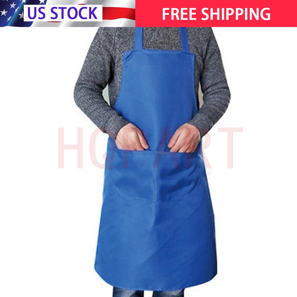 2 Pockets Kitchen Chef Bib Apron Cooking Waterproof Butcher Catering Restaurant