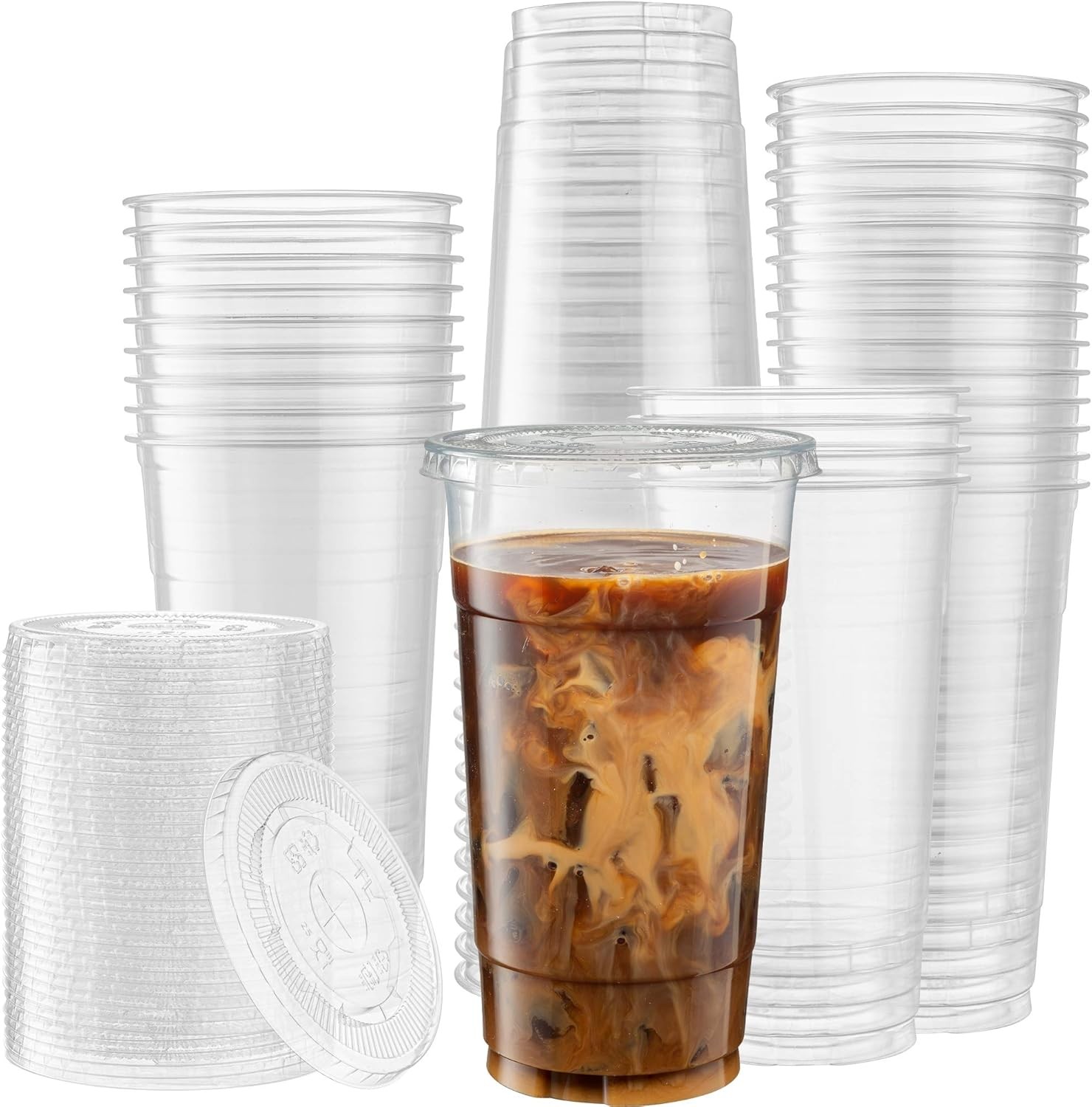 Crystal Clear PET Cups With Flat lids for Iced Coffee (32 oz)