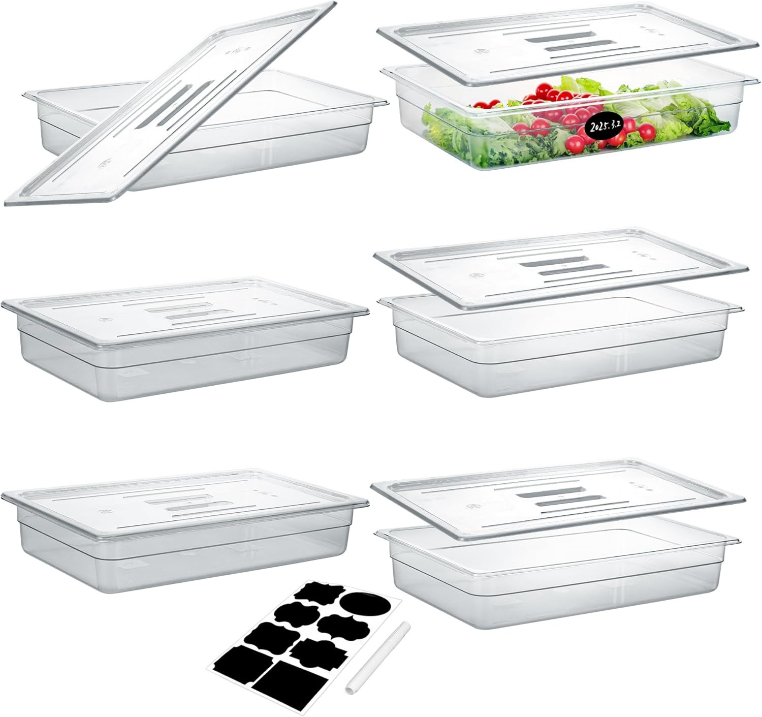 6 Pack NSF Food Pans with Lids, Full Size 4» Deep Commercial Food Storage Conta