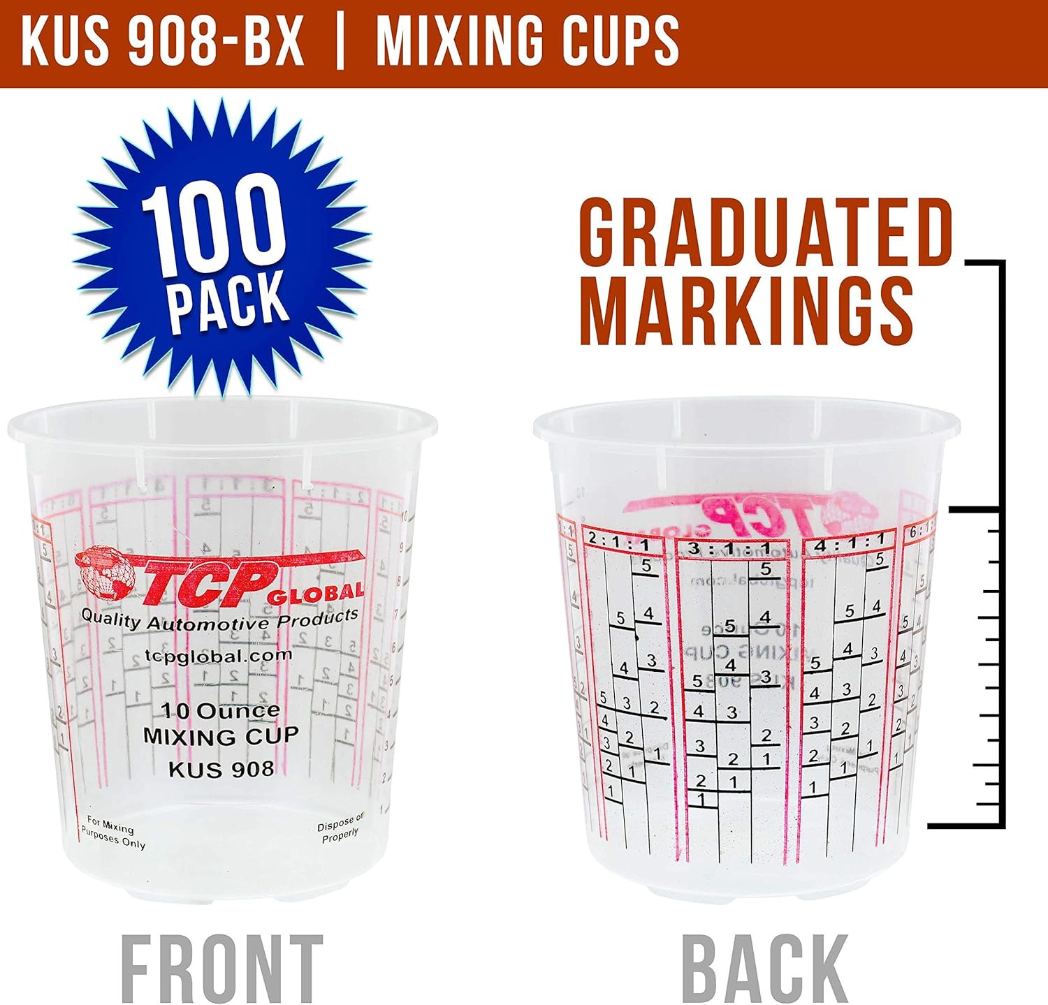 /Tcp Global Full Case of 100 Cups with 50 Lids – 1/2 Pint (10Oz) Paint Mixing Cu