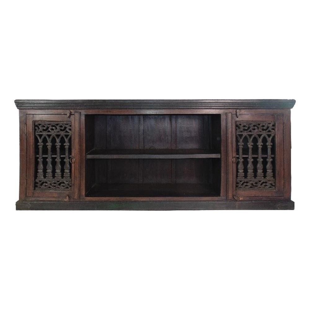 Arvada 2 Iron Jali Door Plasma on Mango Solid Wood in Dark Brown