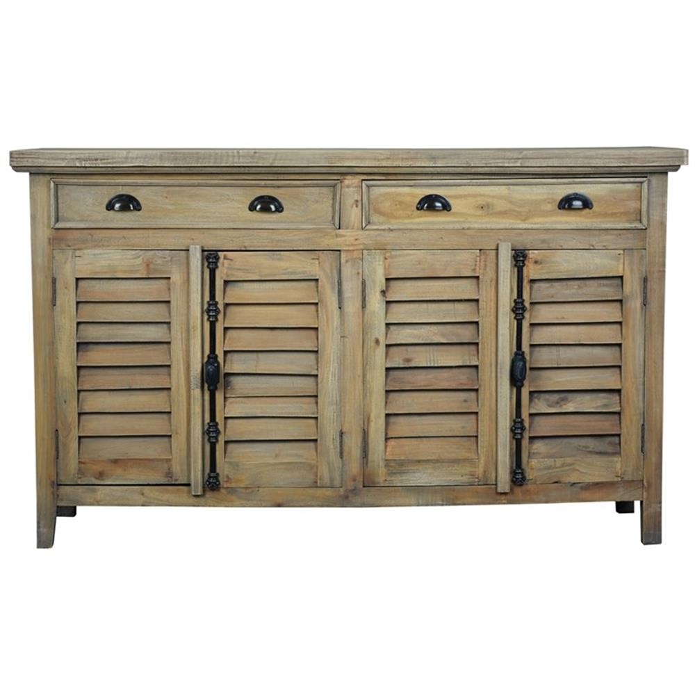 Cottage Shutter Door Sideboard in Driftwood Brown Solid Wood Fully Assembled