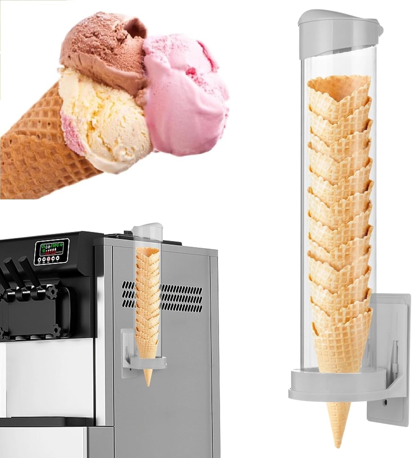 16» Resturant Ice Cream Cone Dispenser (Commercial), Fit for Most Cone & Waffle