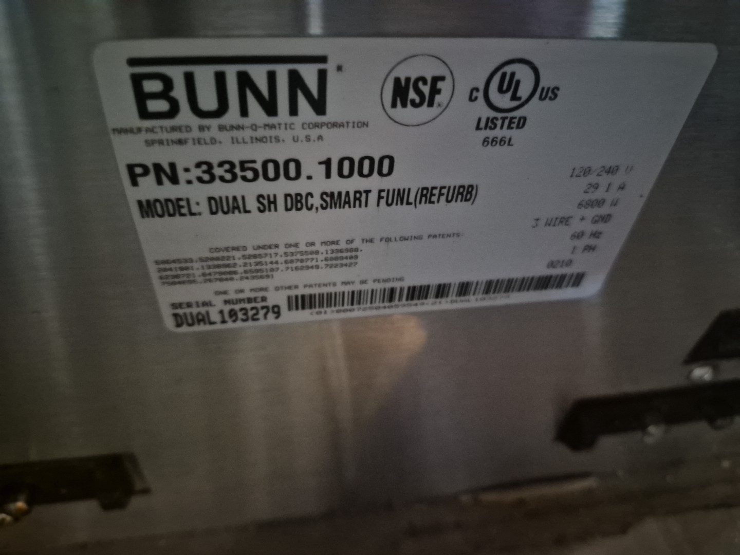Bunn 33500.1000 Dual Coffee Maker Satellite System 18.9 Gallon Per Hour 3ph