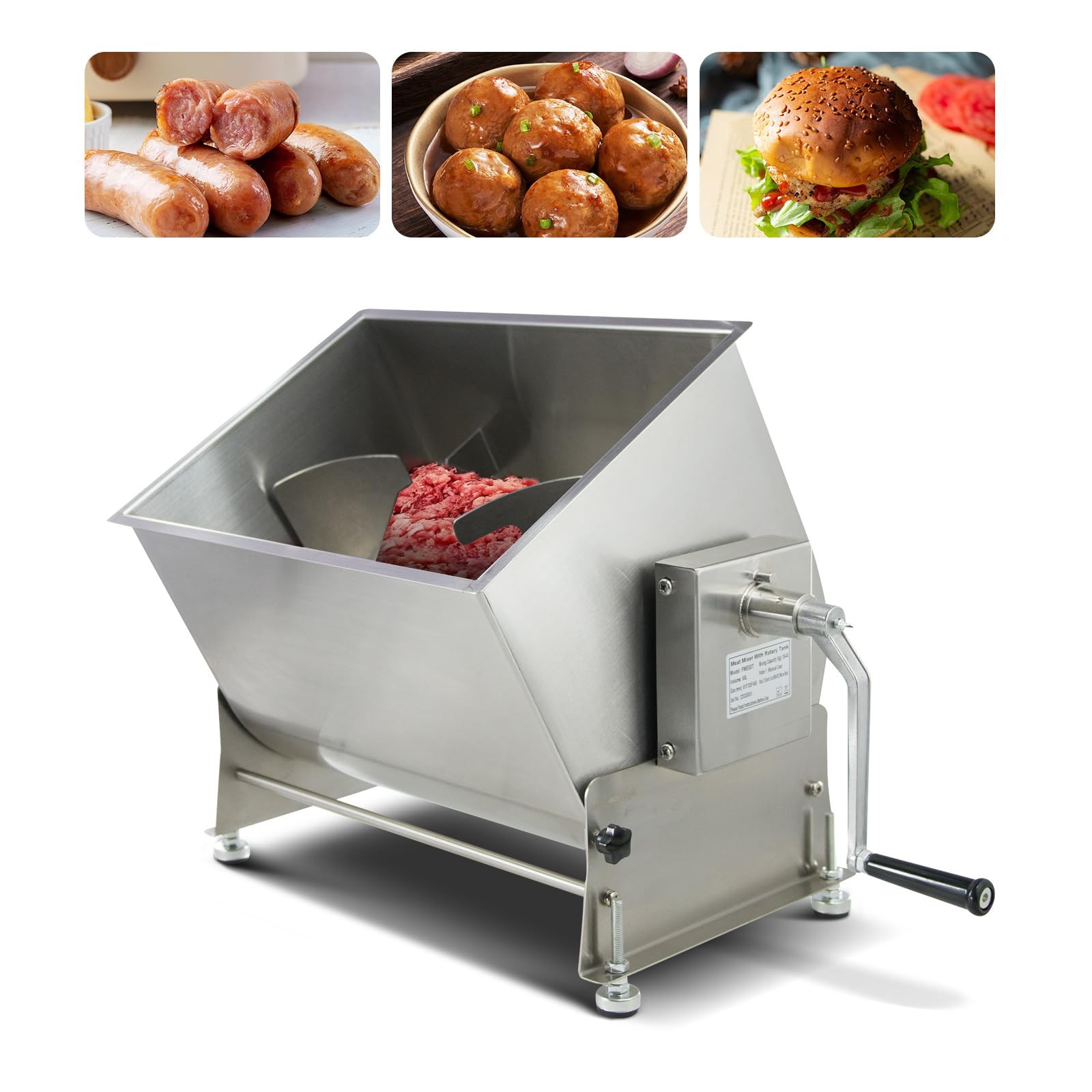 Hakka 90lb/45L Commercial Meat Mixer, Manual Tilt Tank Meat Mixer 60L Stainless