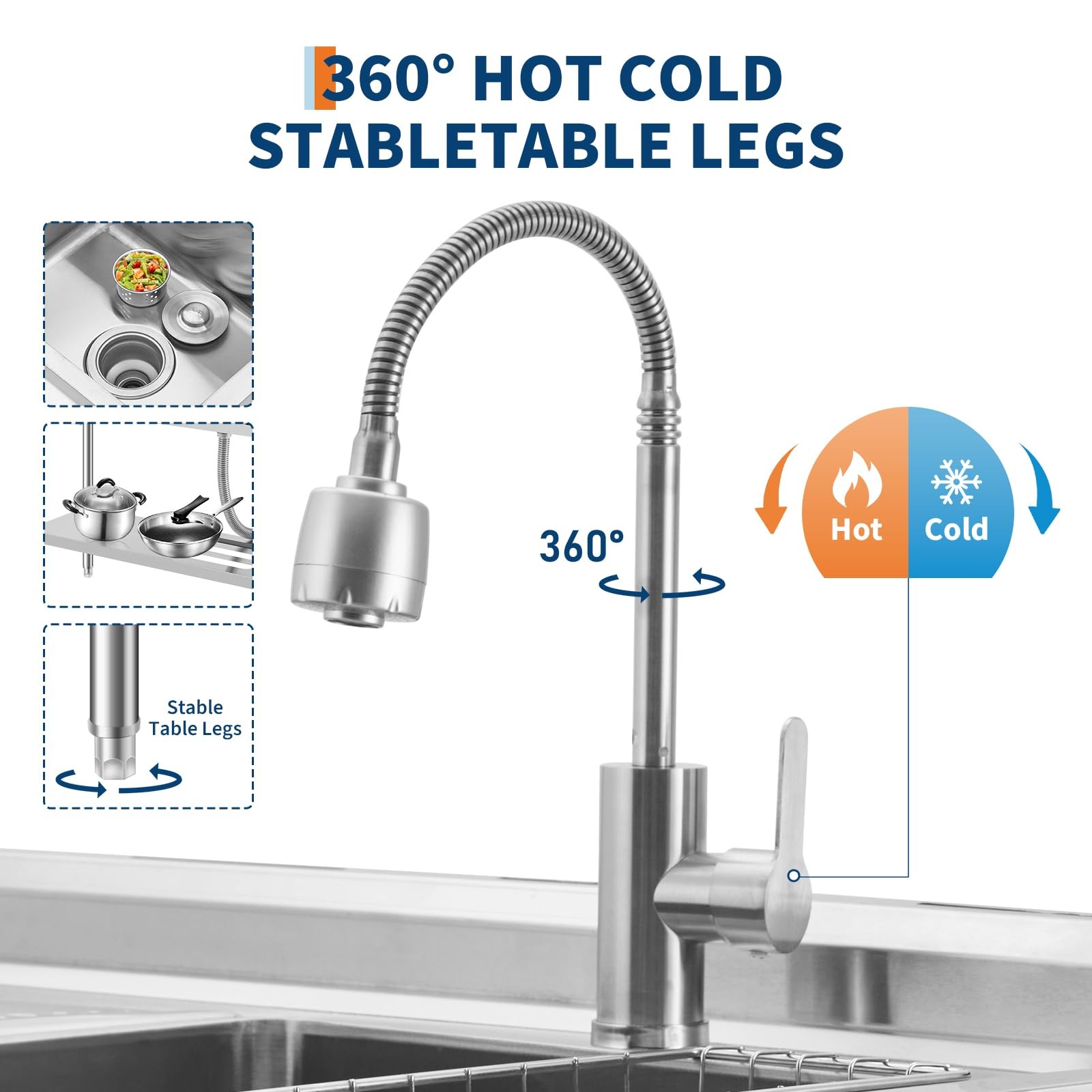39″ Stainless Steel Utility Sink, Freestanding Single Bowl Kitchen Sink & Faucet