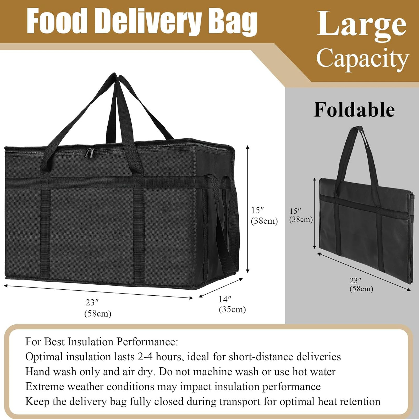 Insulated Food Delivery Bag Large Capacity Cooler Bag Keep Food Warm Collapsible