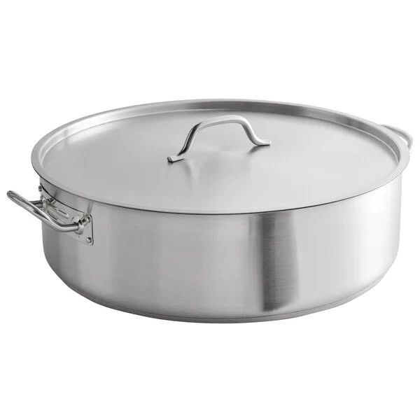 30 Qt Stainless Steel Aluminum Clad Heavy Duty Brazier Round Lid Commercial