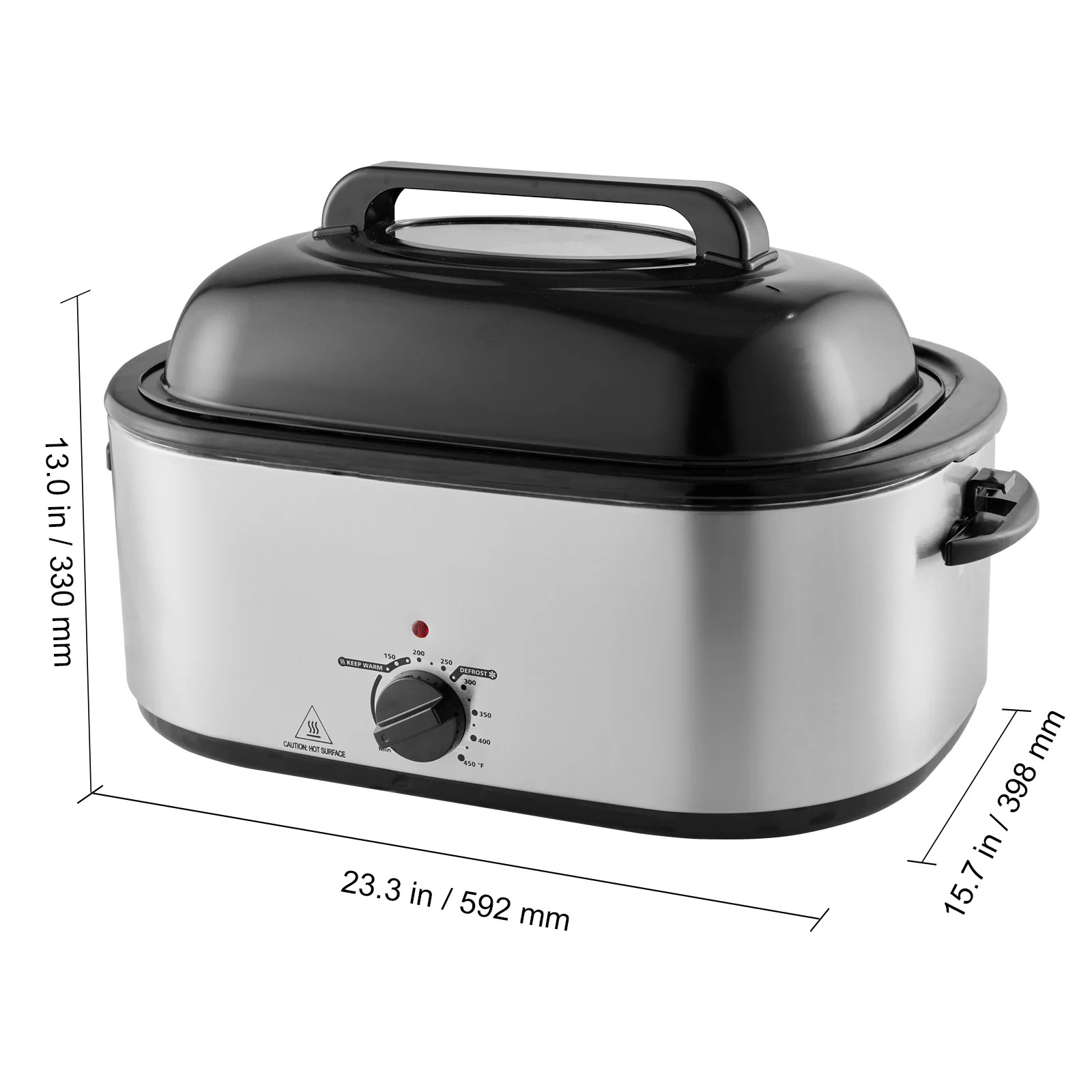 KFFKFF 24QT Electric Turkey Roaster Oven 1450W Fits 28LBS Turkey Silver