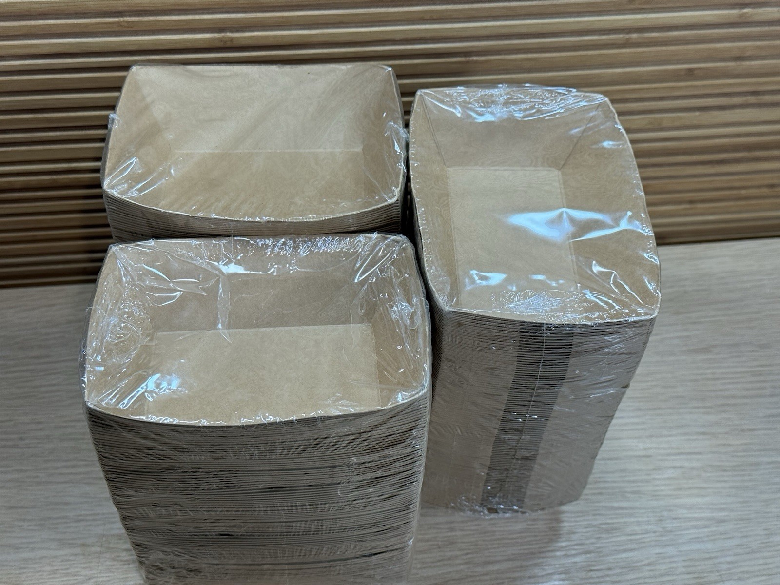 3 x 100 pcs, 1lb Heavy Duty Disposable Brown Kraft Food Trays Hot Cold Basket